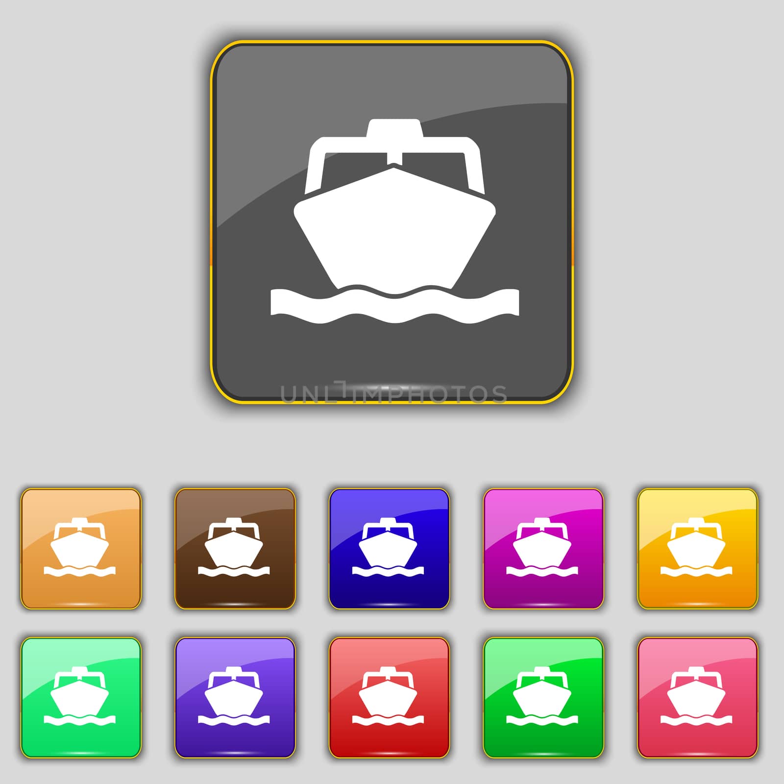 the boat icon sign. Set with eleven colored buttons for your site. illustration