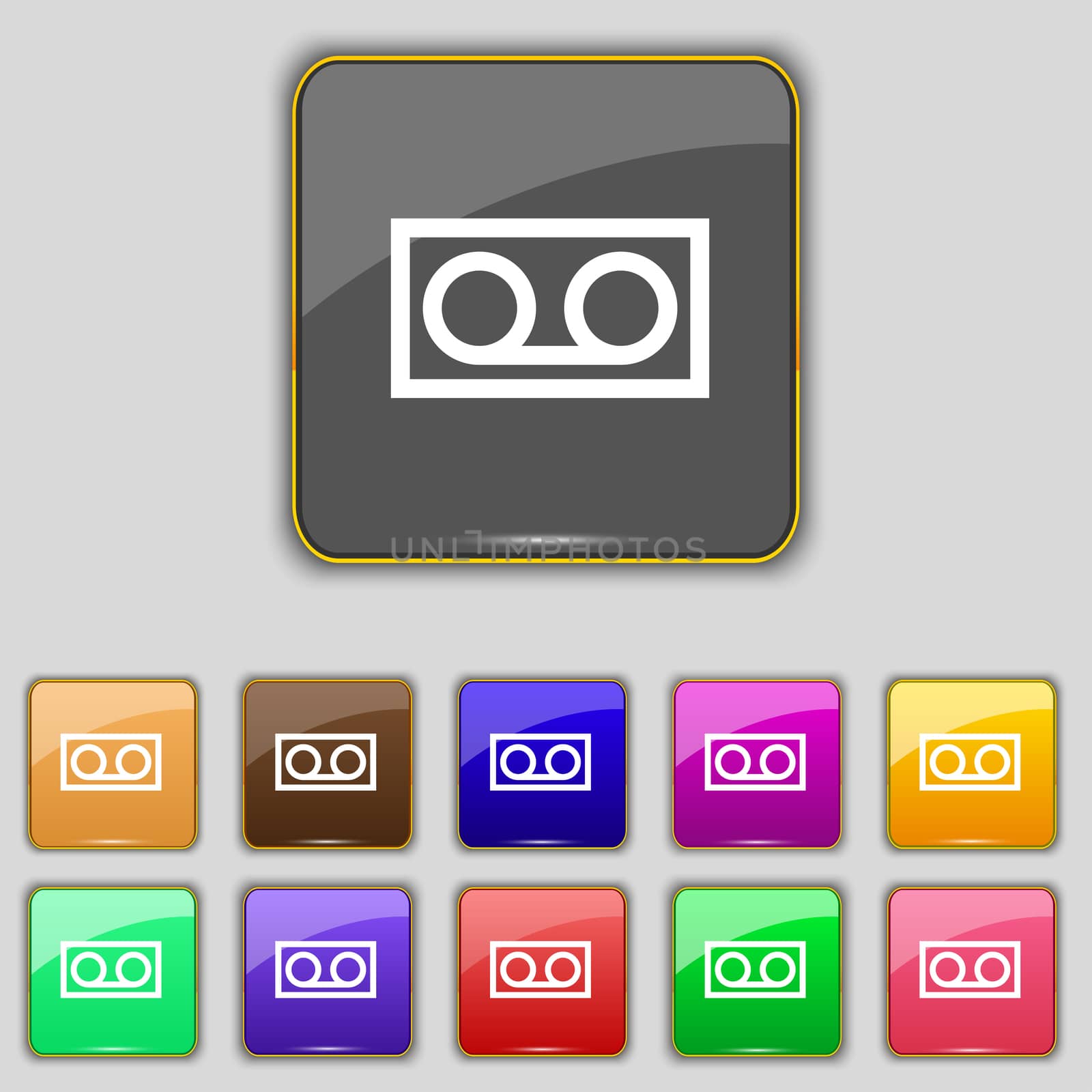 audio cassette icon sign. Set with eleven colored buttons for your site.  by serhii_lohvyniuk