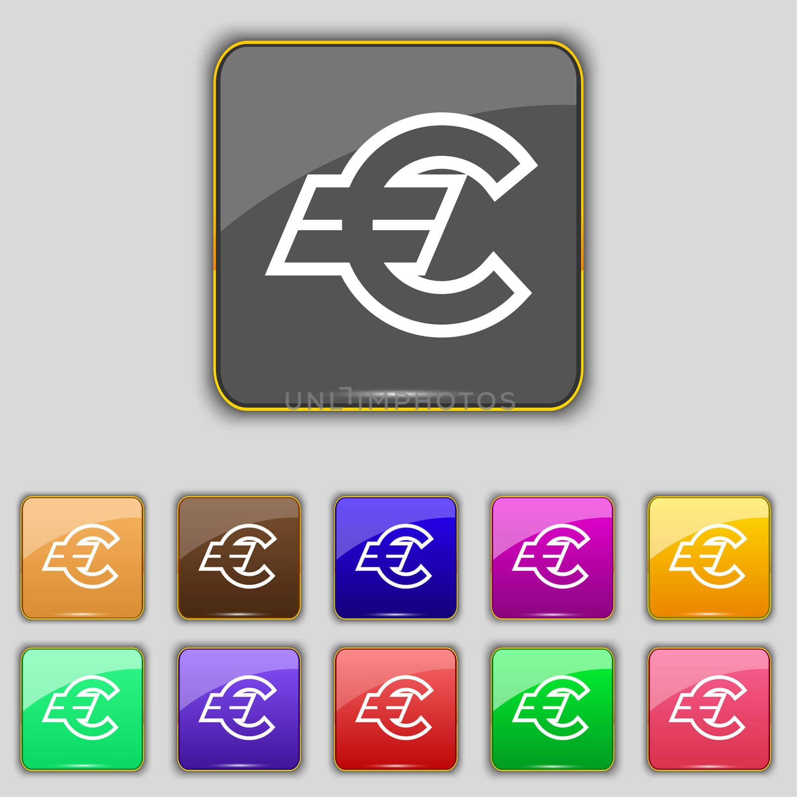 Euro EUR icon sign. Set with eleven colored buttons for your site. illustration