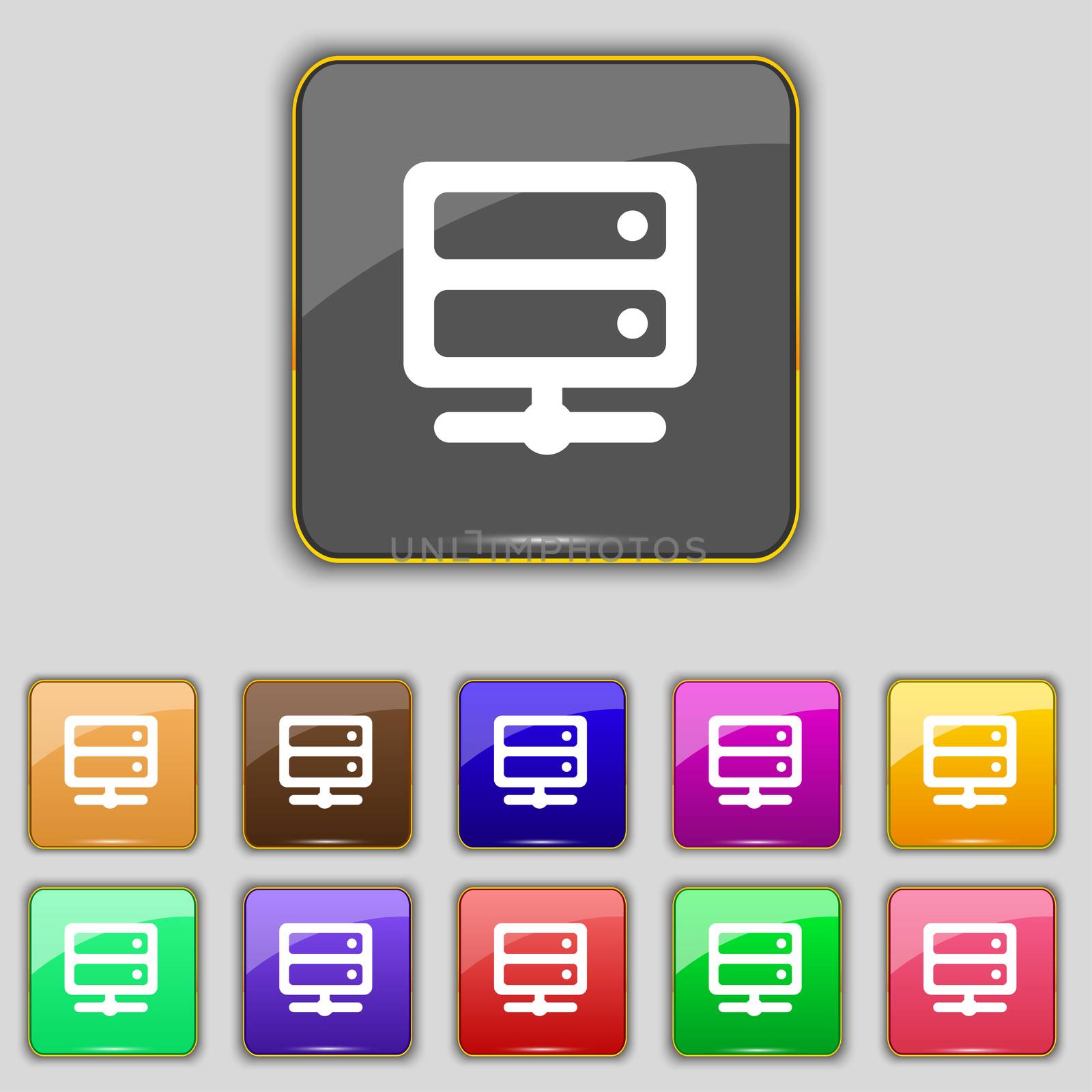 Server icon sign. Set with eleven colored buttons for your site. illustration