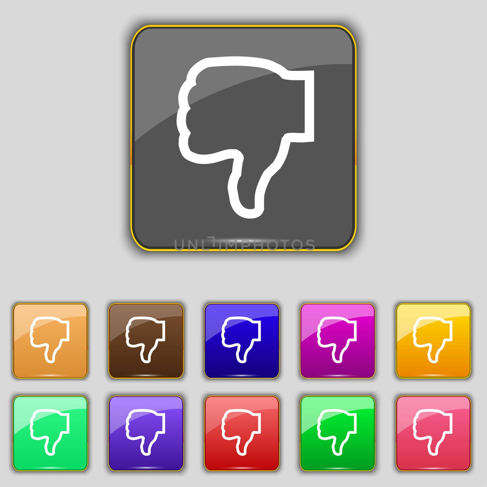 Dislike icon sign. Set with eleven colored buttons for your site.  by serhii_lohvyniuk