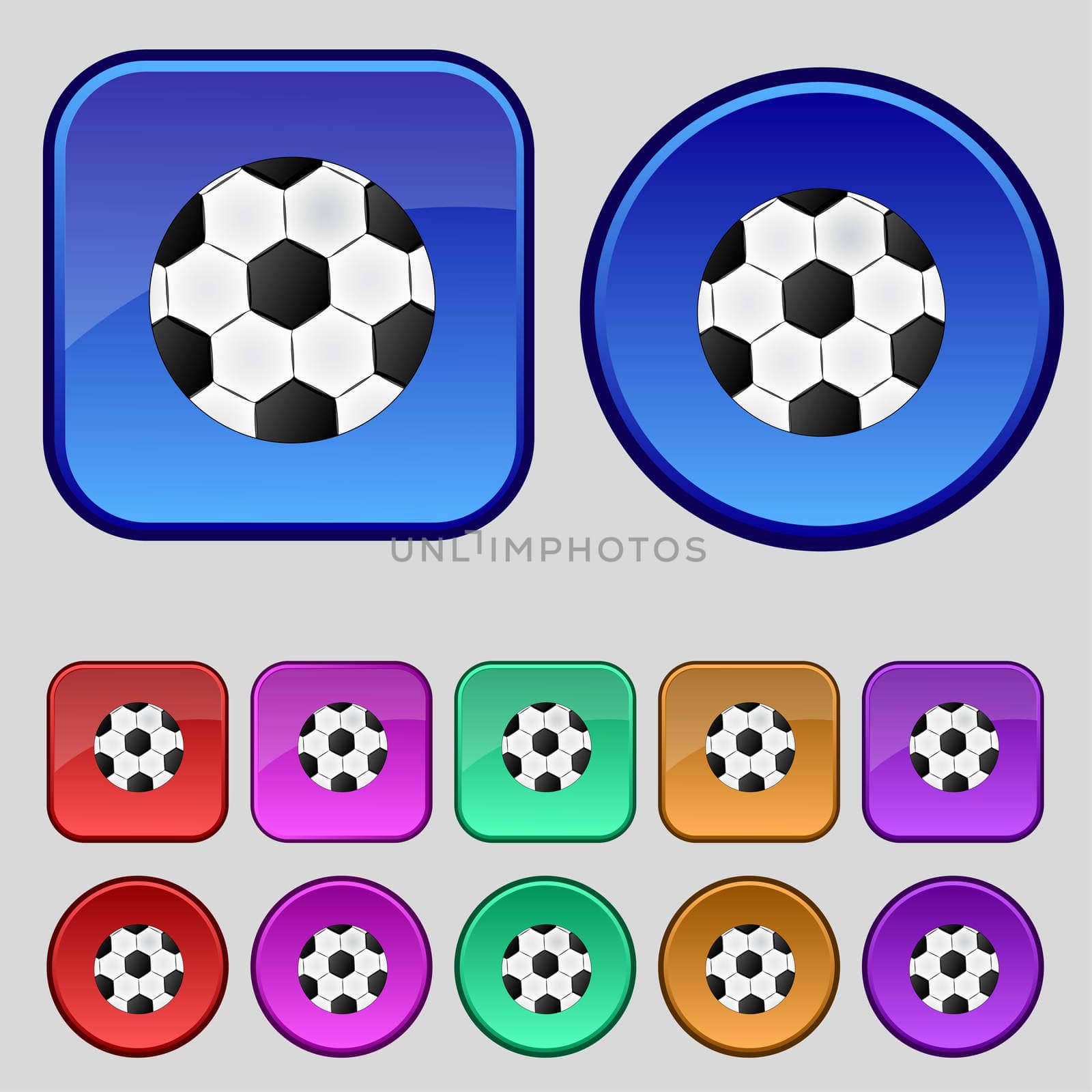 Football ball sign icon. Soccer Sport symbol. Set colourful buttons.  by serhii_lohvyniuk