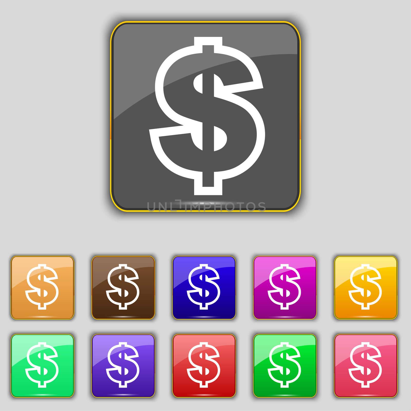 Dollar icon sign. Set with eleven colored buttons for your site.  by serhii_lohvyniuk