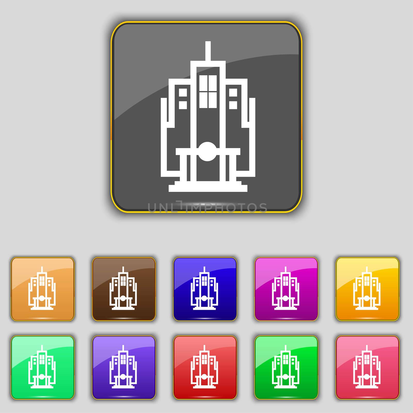 skyscraper icon sign. Set with eleven colored buttons for your site. illustration