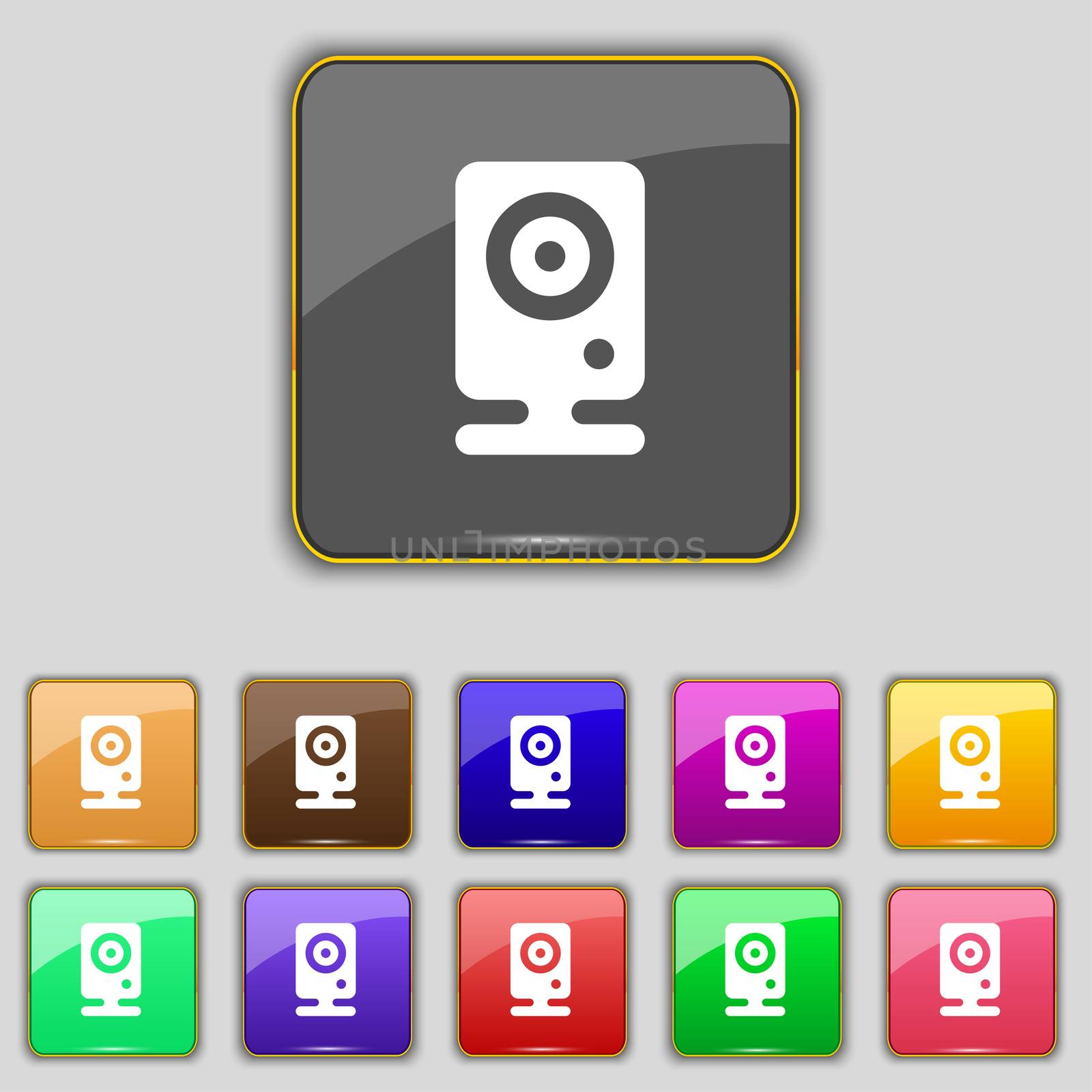 Web cam icon sign. Set with eleven colored buttons for your site. illustration