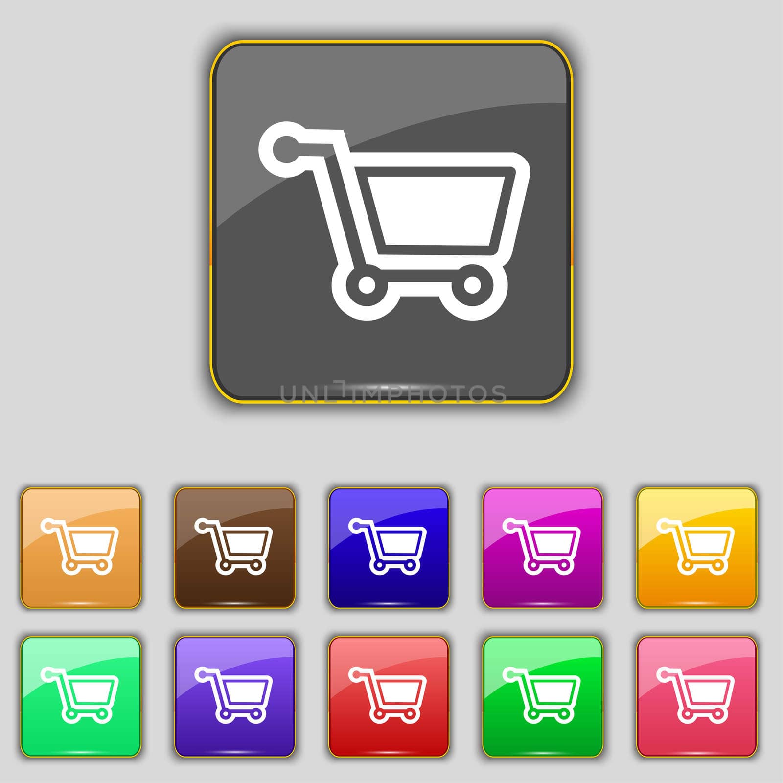 shopping cart icon sign. Set with eleven colored buttons for your site.  by serhii_lohvyniuk