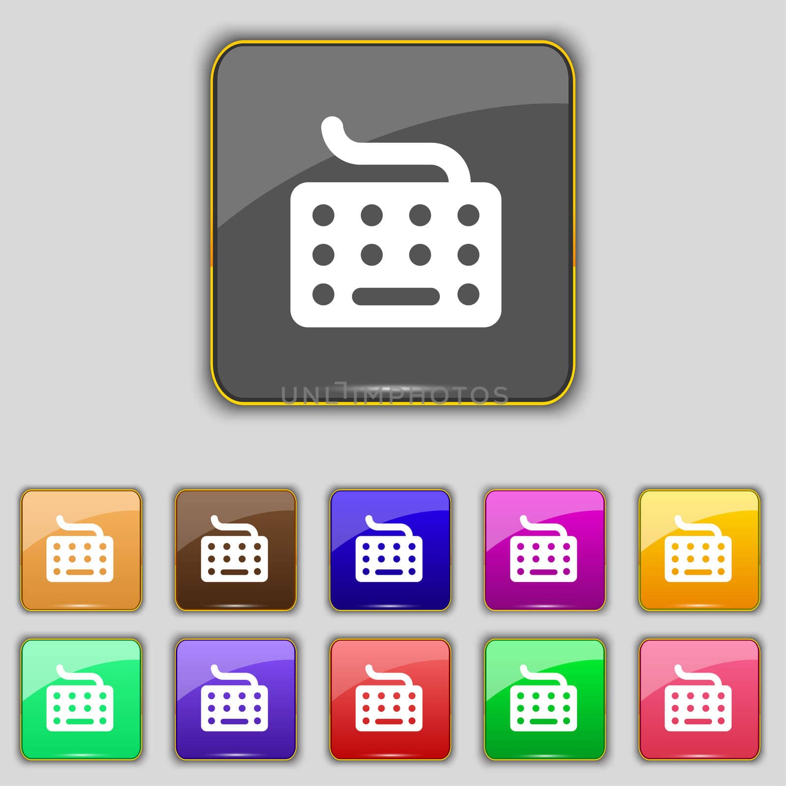 keyboard icon sign. Set with eleven colored buttons for your site. illustration