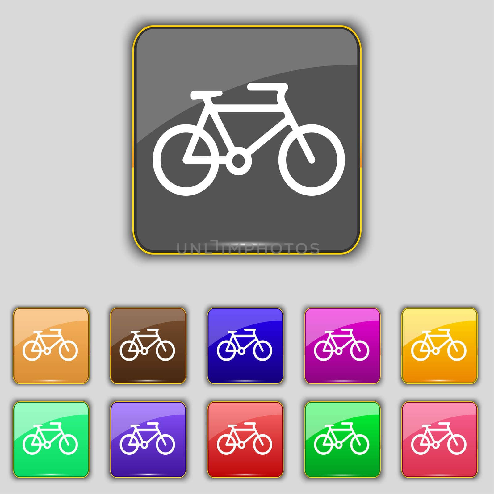 bike icon sign. Set with eleven colored buttons for your site. illustration