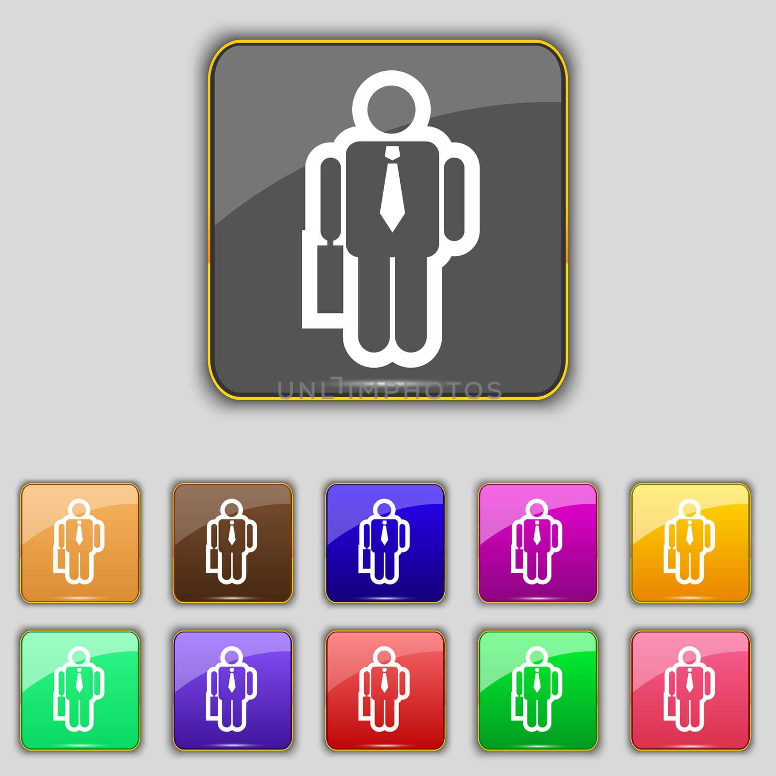 businessman icon sign. Set with eleven colored buttons for your site. illustration