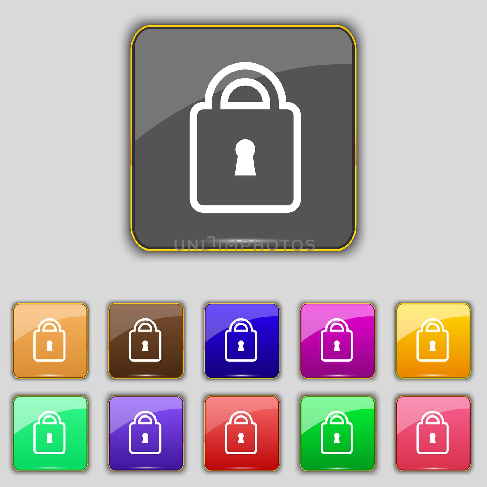 Lock icon sign. Set with eleven colored buttons for your site.  by serhii_lohvyniuk