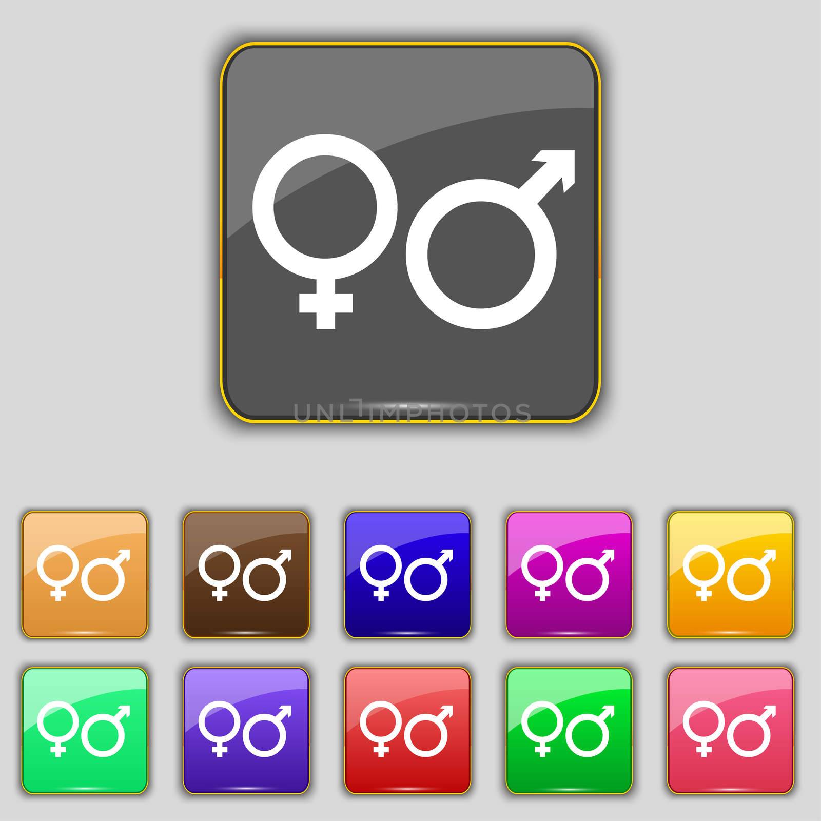 male and female icon sign. Set with eleven colored buttons for your site.  by serhii_lohvyniuk