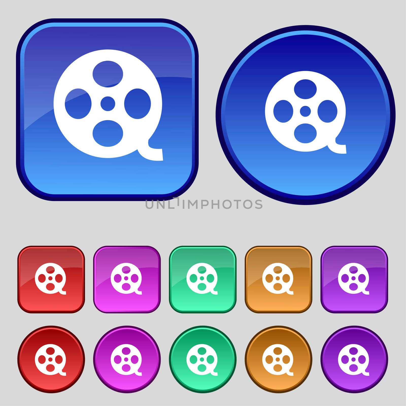 Video sign icon. frame symbol. Set colourful buttons.  by serhii_lohvyniuk