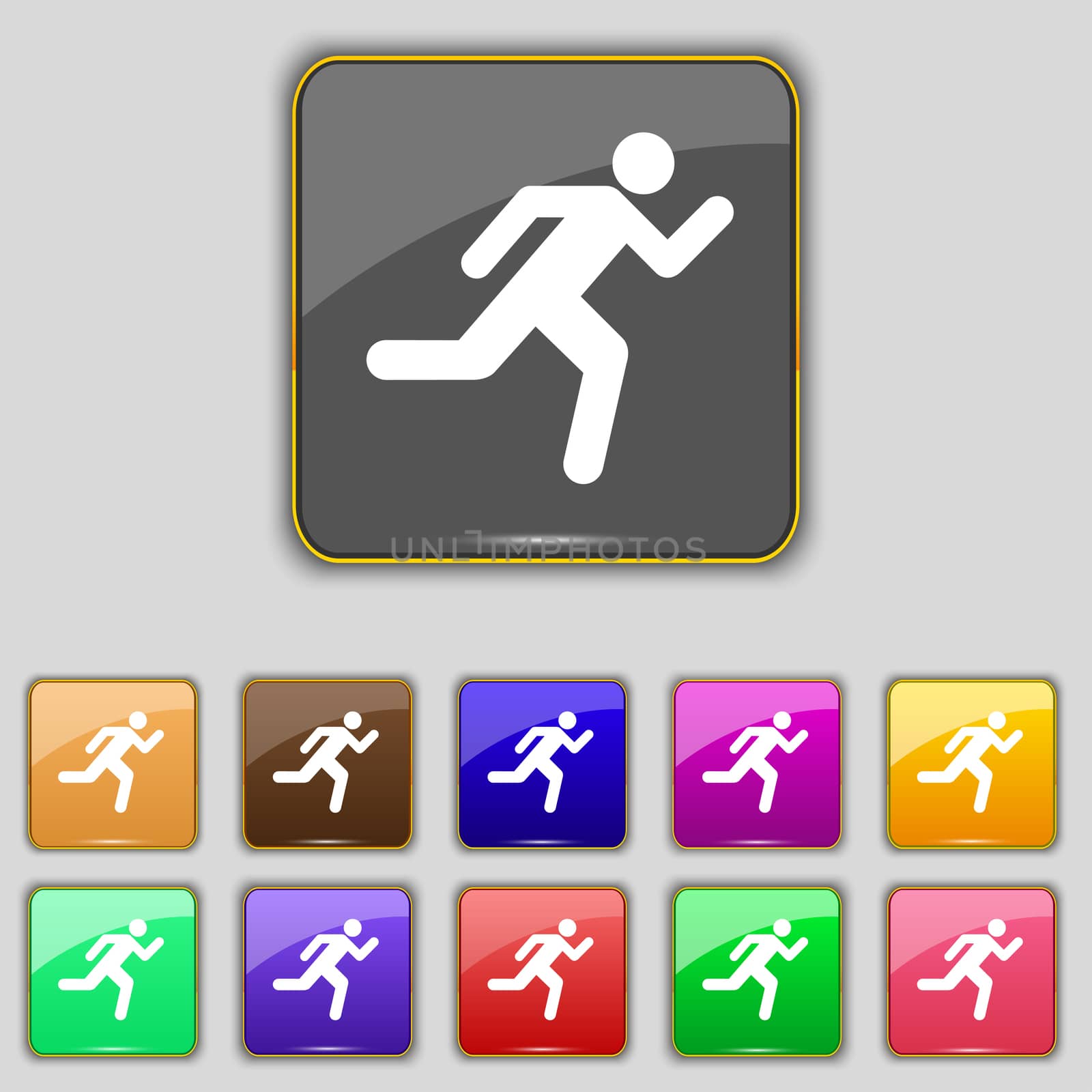 running man icon sign. Set with eleven colored buttons for your site.  by serhii_lohvyniuk