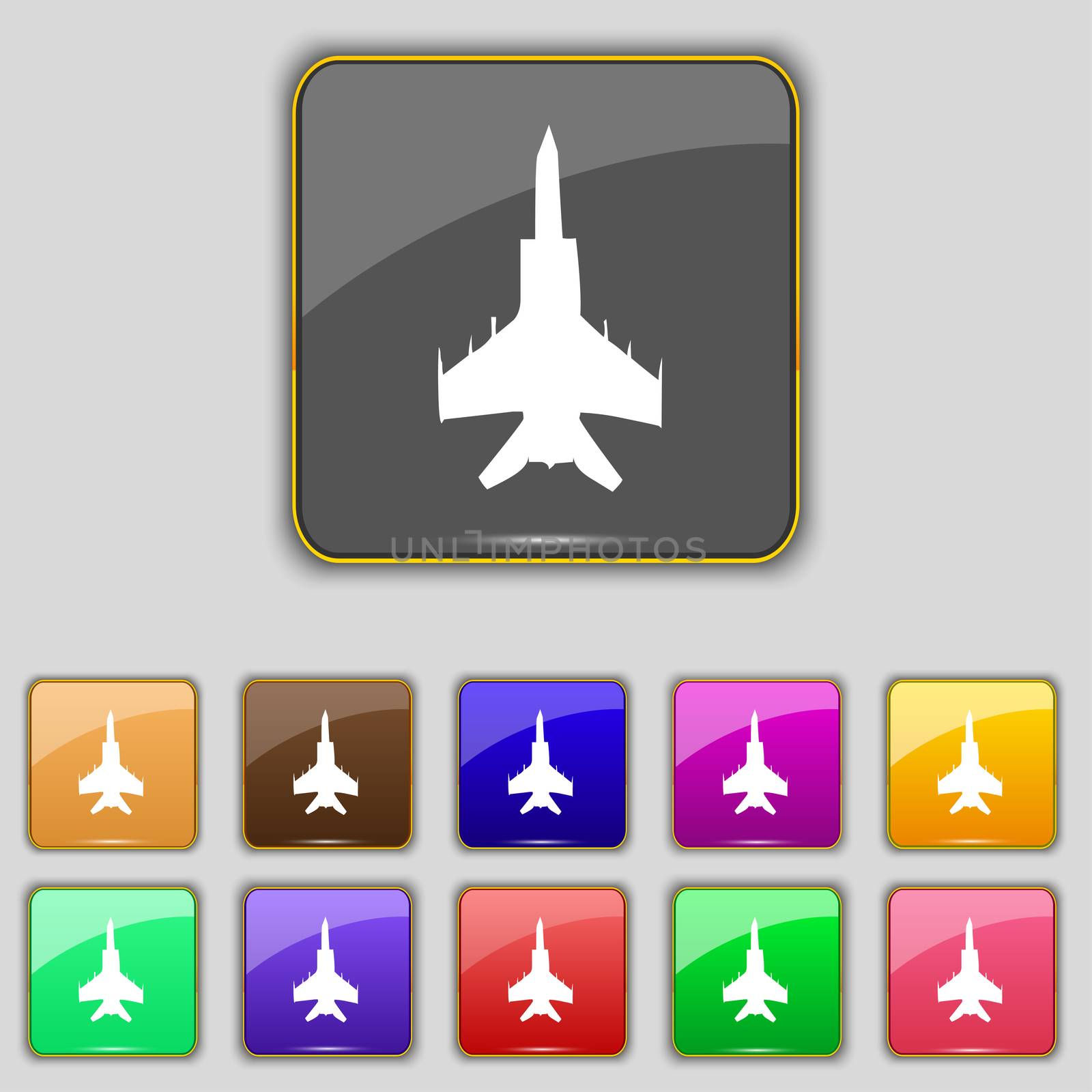fighter icon sign. Set with eleven colored buttons for your site. illustration
