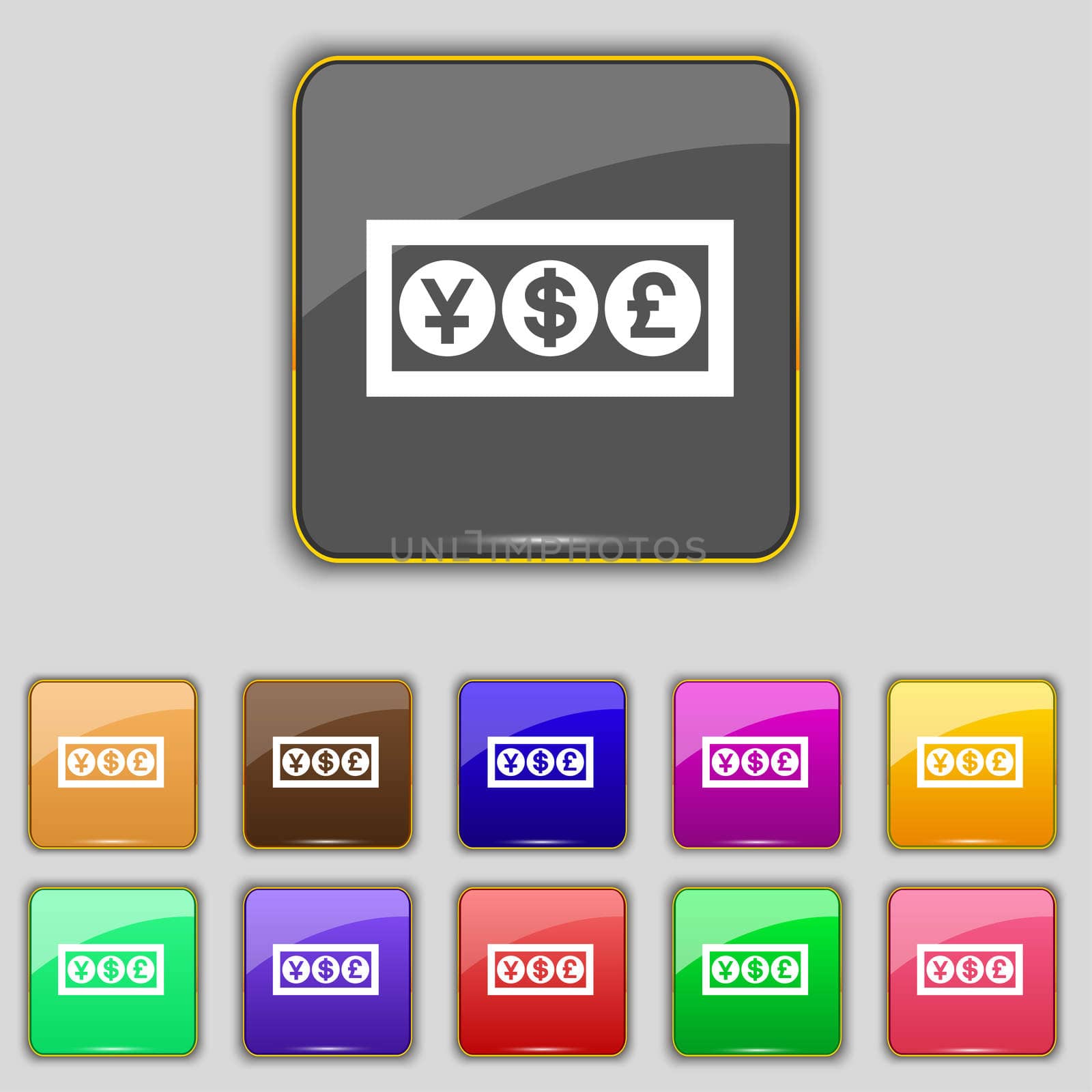 Cash currency icon sign. Set with eleven colored buttons for your site.  by serhii_lohvyniuk