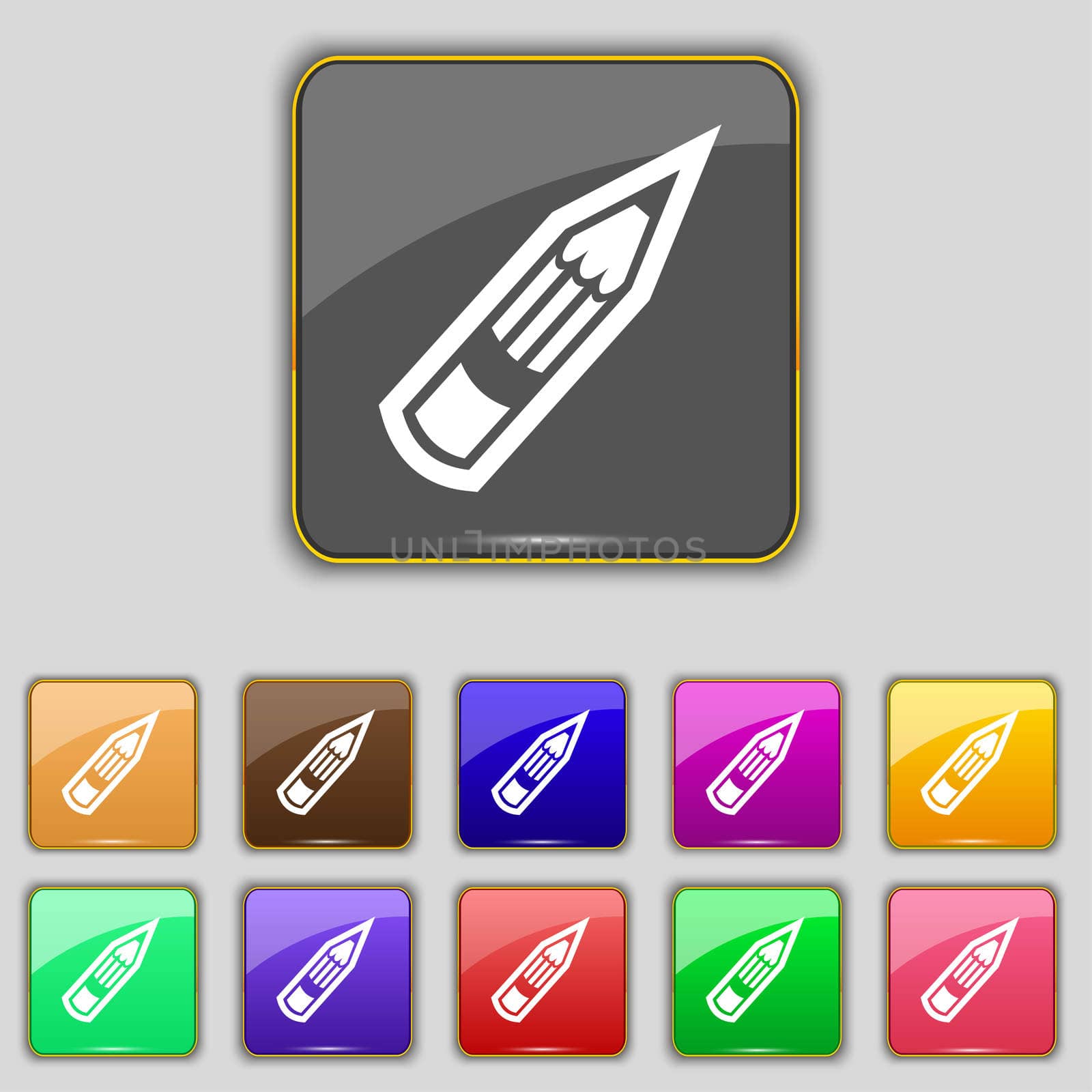 Pencil icon sign. Set with eleven colored buttons for your site.  by serhii_lohvyniuk