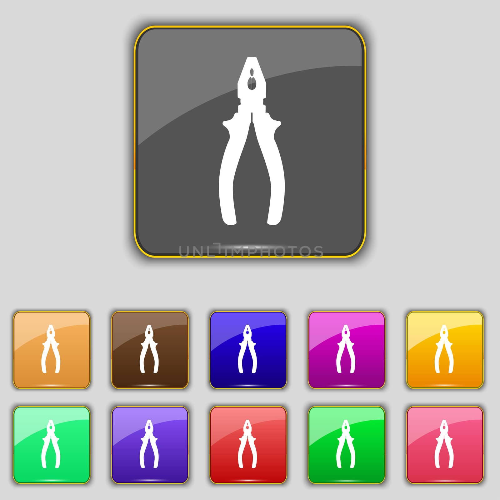 pliers icon sign. Set with eleven colored buttons for your site.  by serhii_lohvyniuk