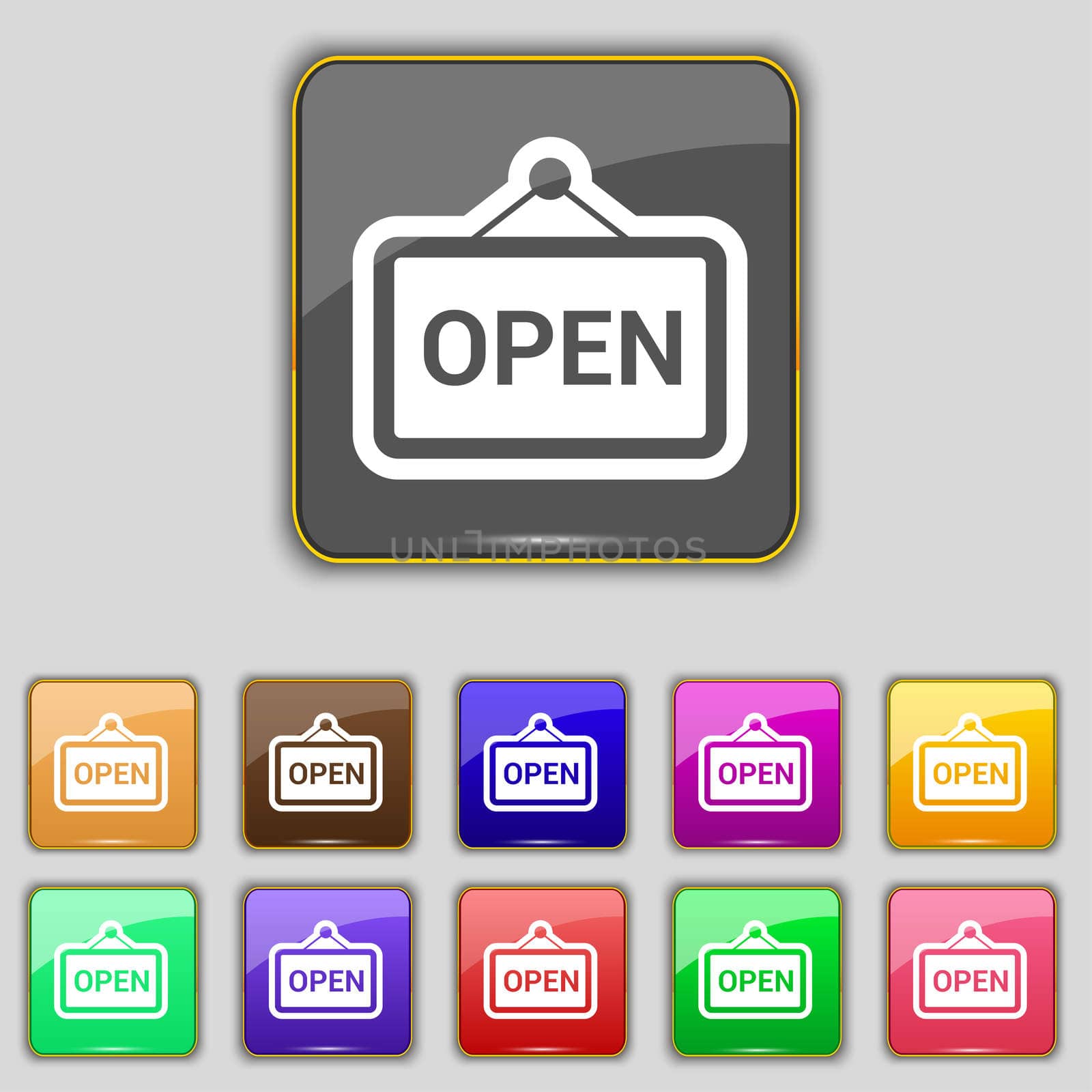 open icon sign. Set with eleven colored buttons for your site.  by serhii_lohvyniuk
