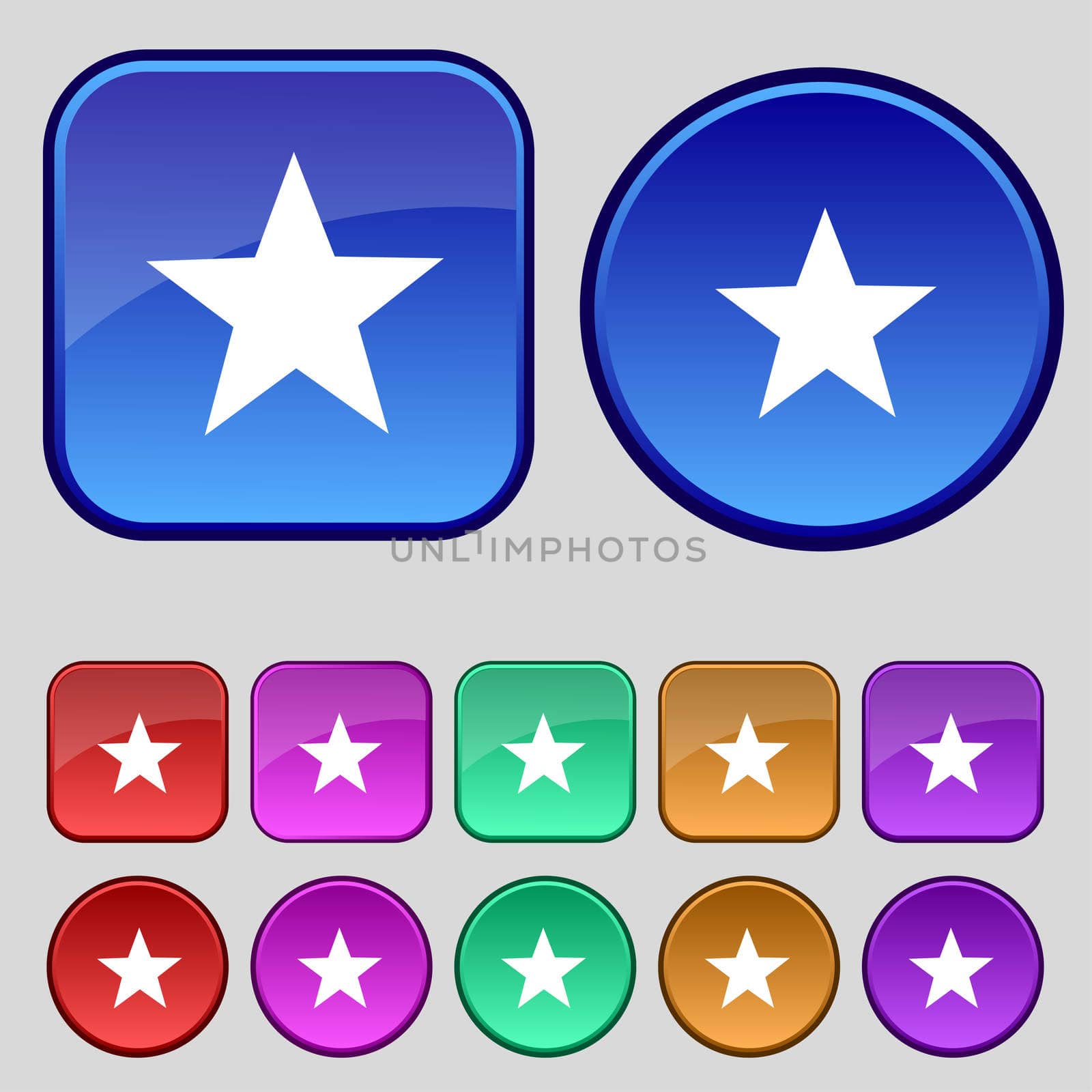 Star sign icon. Favorite button. Navigation symbol. Set colourful buttons illustration