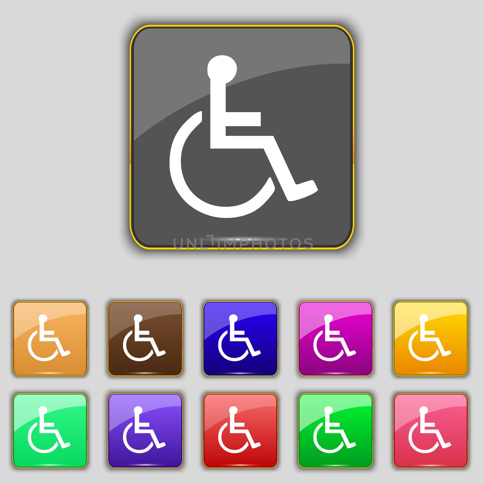 disabled icon sign. Set with eleven colored buttons for your site. illustration