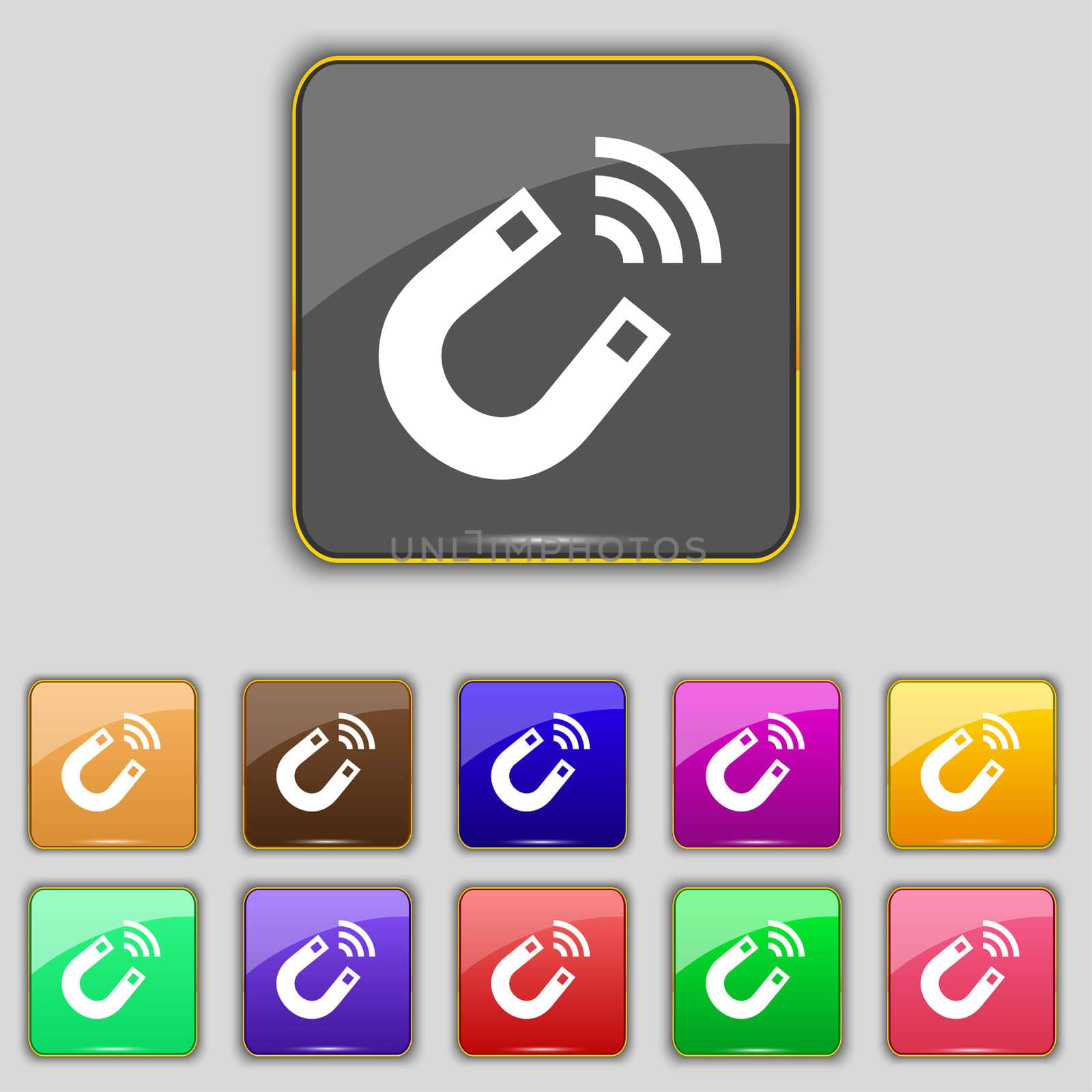 Magnet icon sign. Set with eleven colored buttons for your site.  by serhii_lohvyniuk