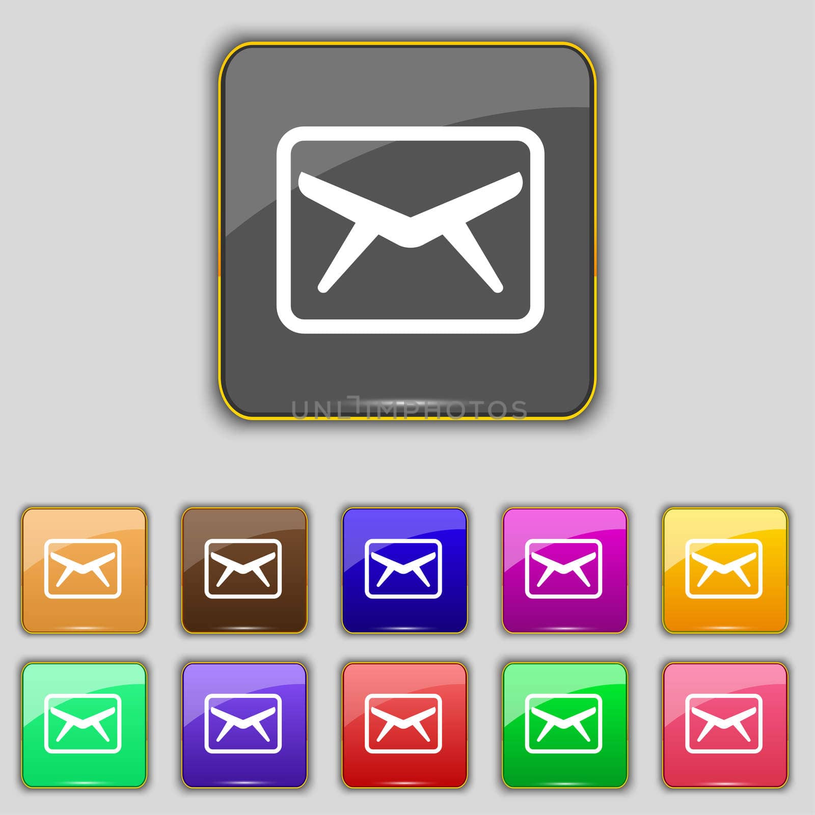 Mail, Envelope, Message icon sign. Set with eleven colored buttons for your site. illustration