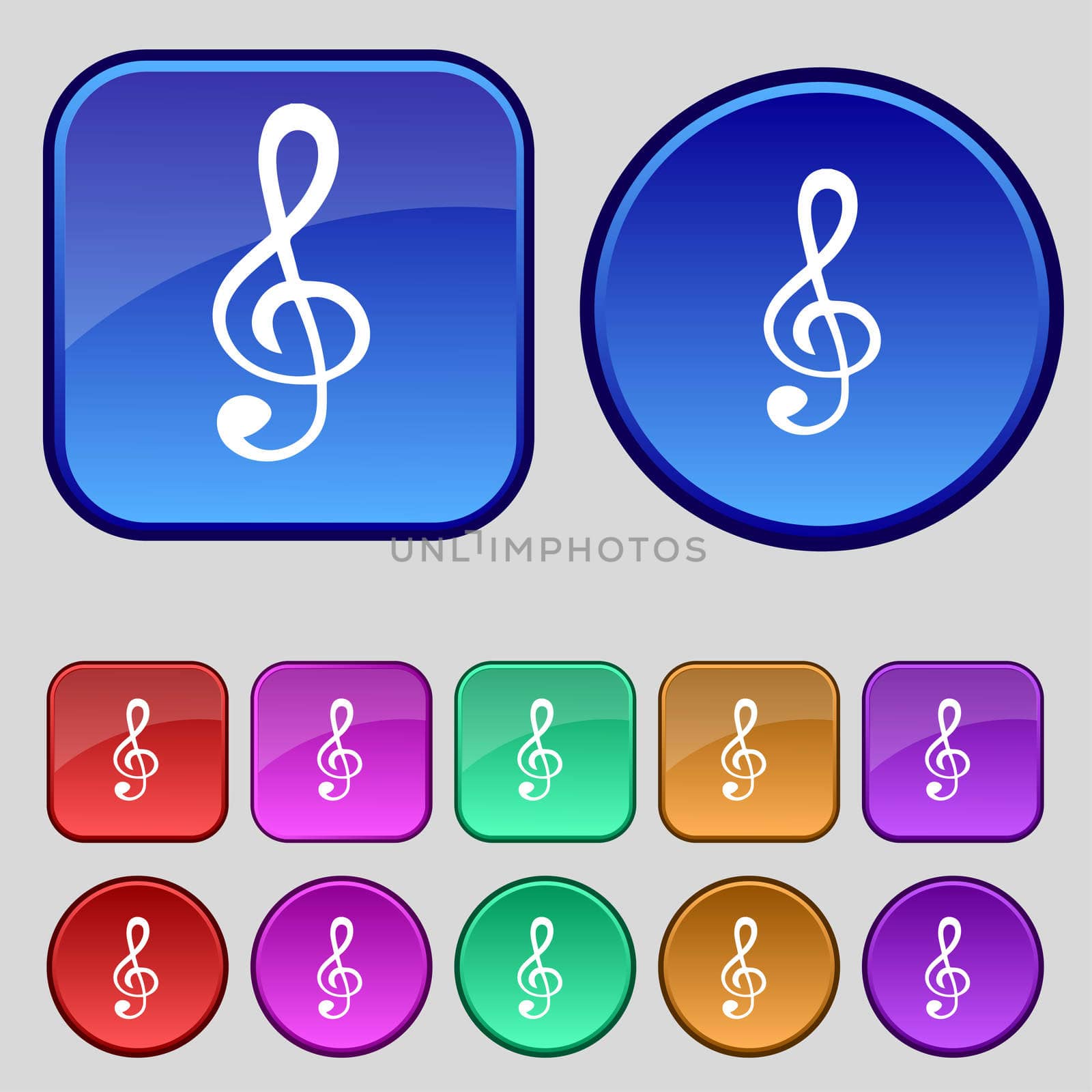 Music note sign icon. Musical symbol. Set colourful buttons. illustration