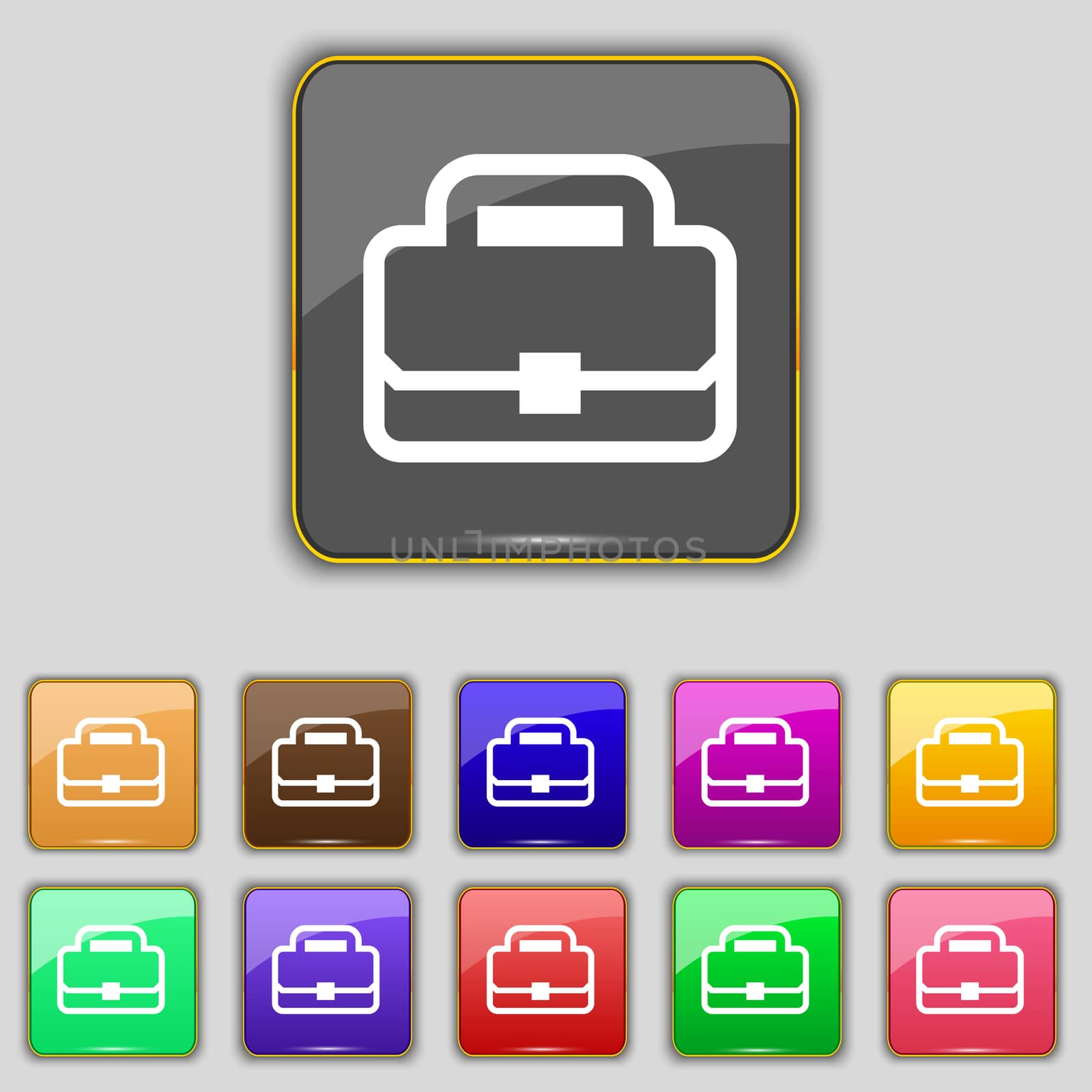 Briefcase icon sign. Set with eleven colored buttons for your site. illustration