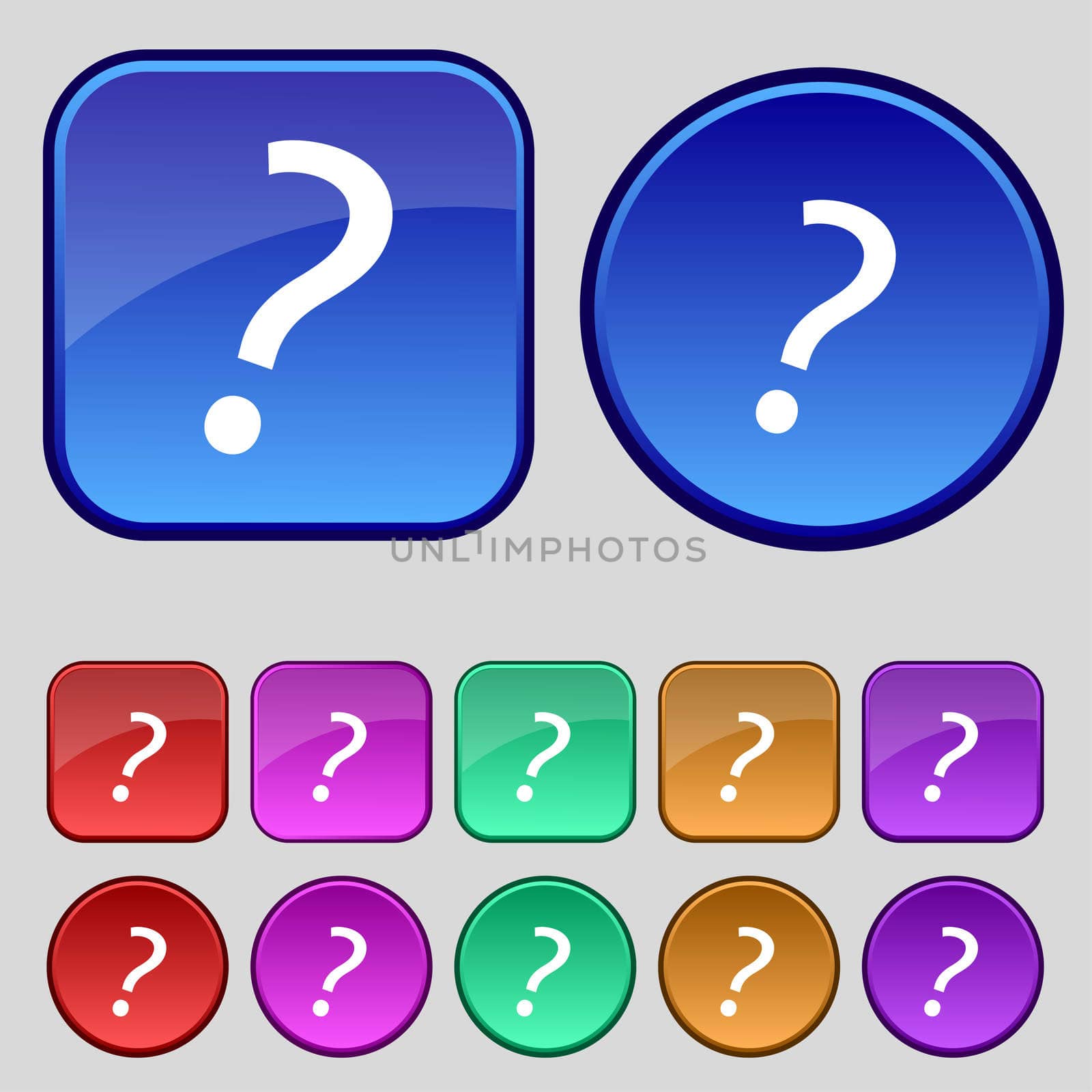 Question mark sign icon. Help symbol. FAQ sign. Set colourful buttons  by serhii_lohvyniuk