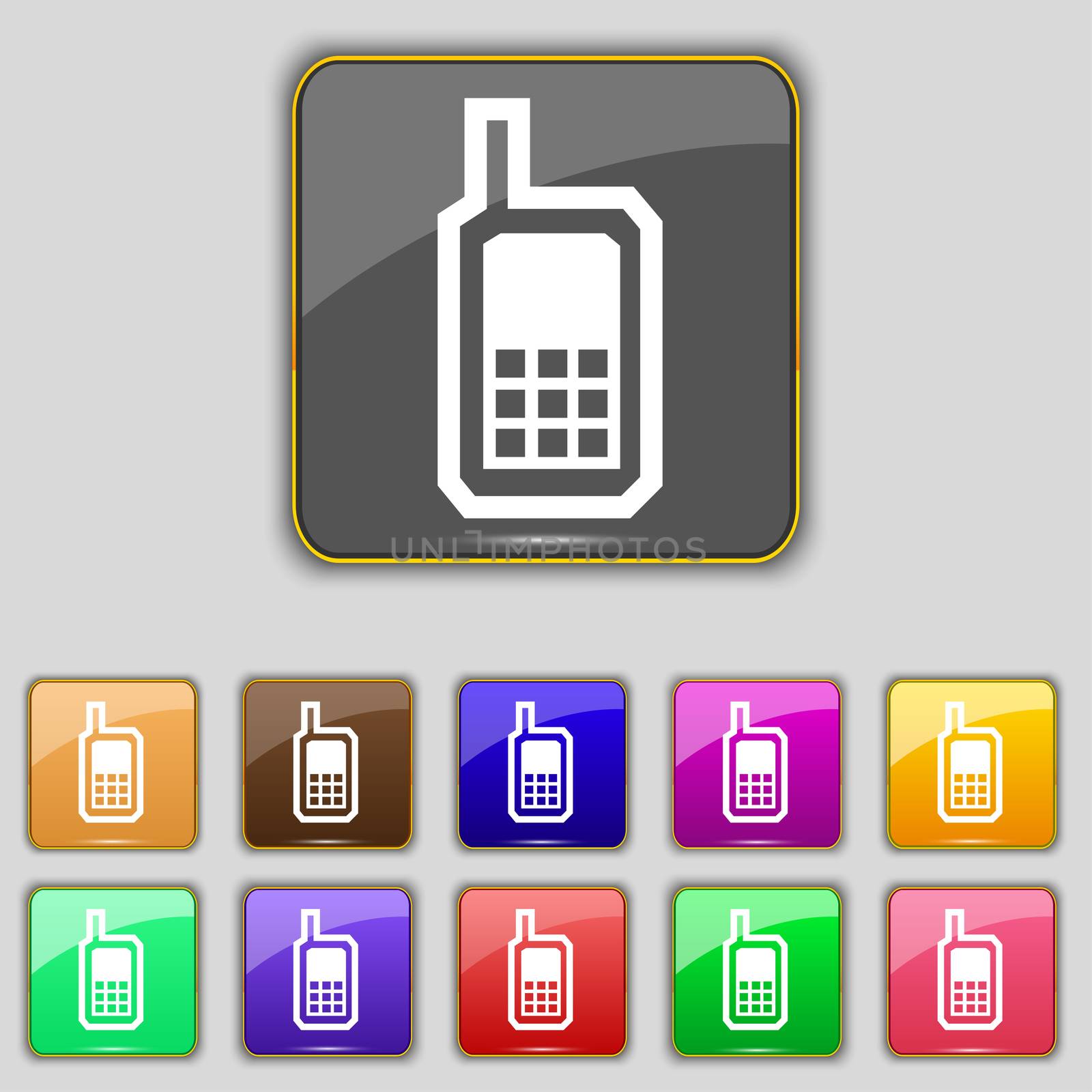 Mobile phone icon sign. Set with eleven colored buttons for your site.  by serhii_lohvyniuk
