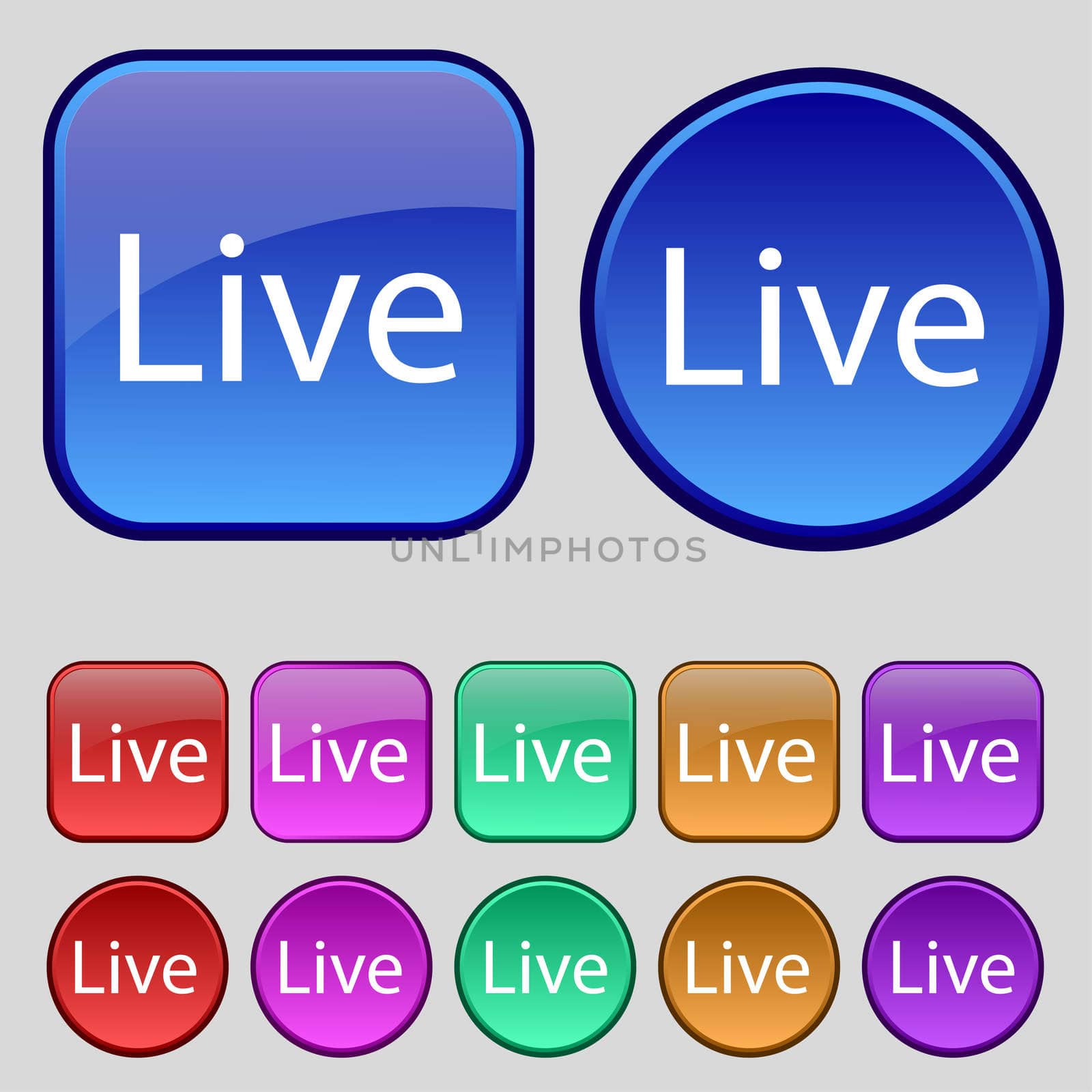 Live sign icon. Set of colored buttons. illustration