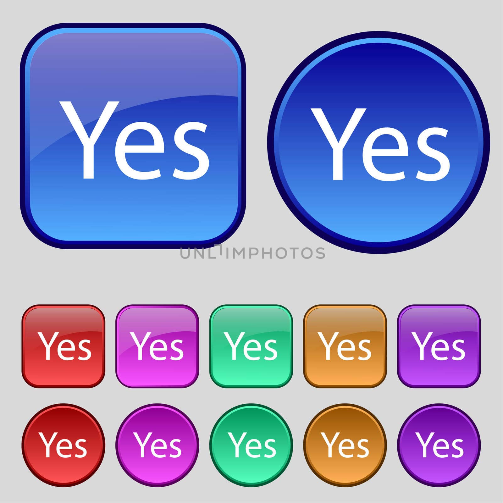 Yes sign icon. Positive check symbol. Set of colored buttons. illustration