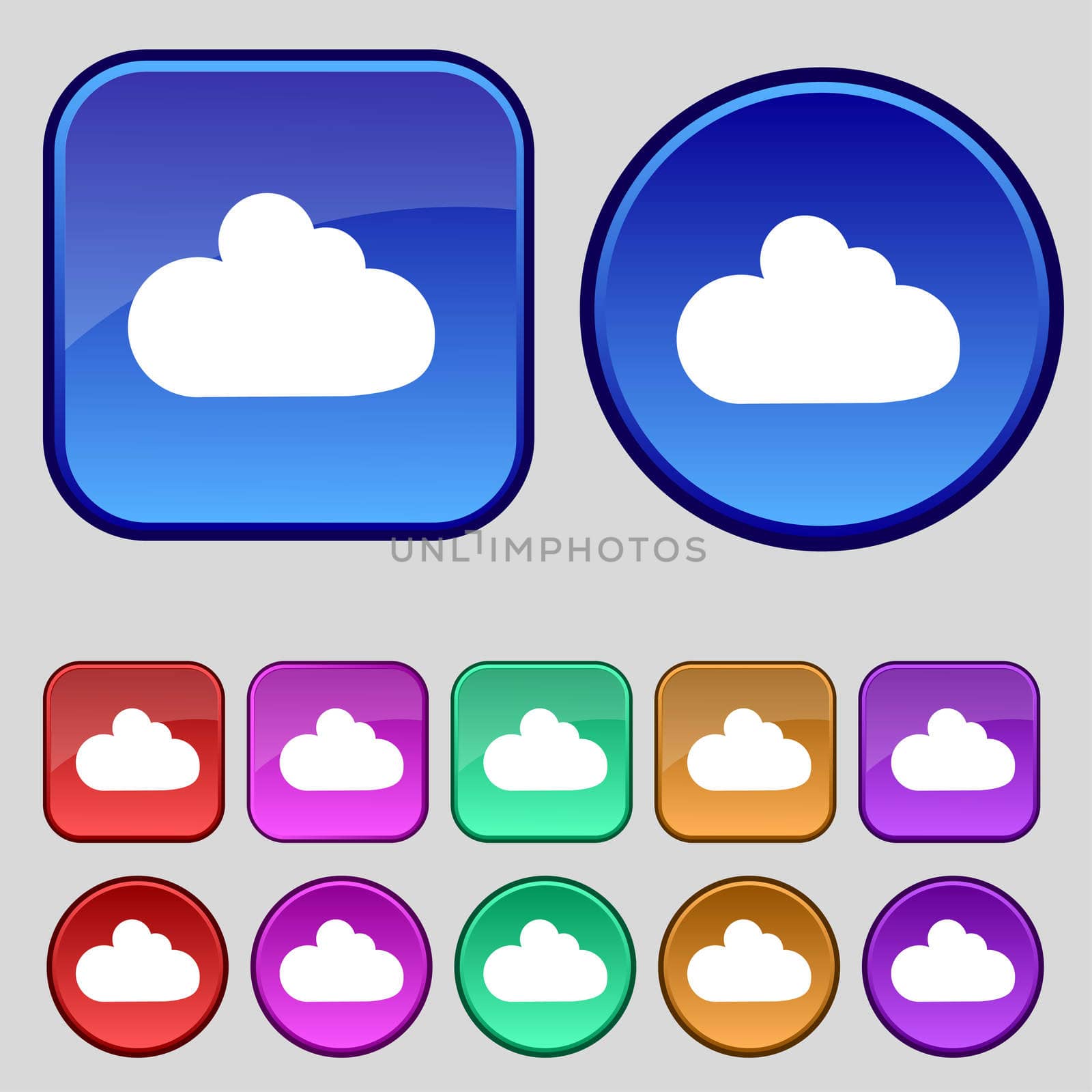 Cloud sign icon. Data storage symbol. Set colourful buttons.  by serhii_lohvyniuk