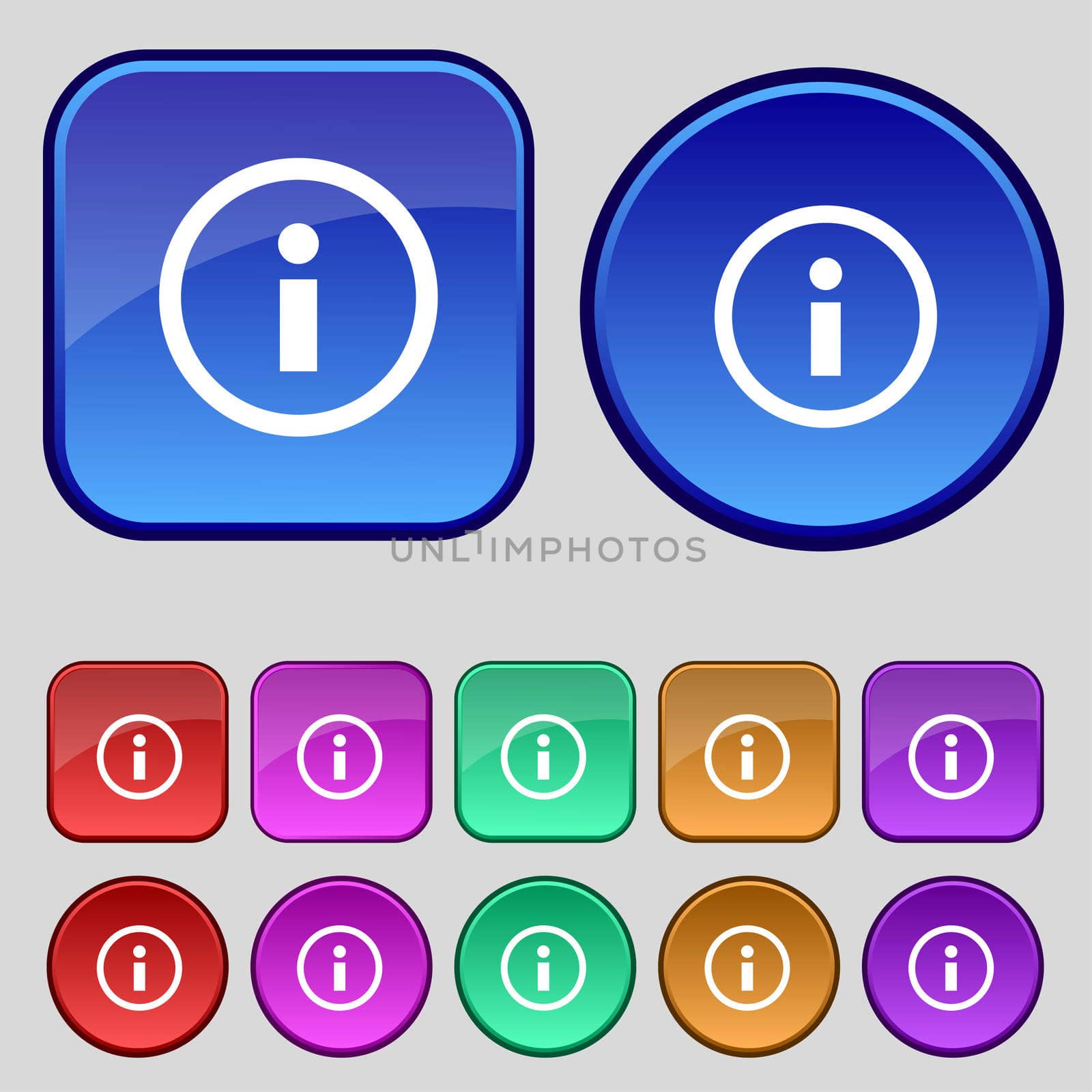 Information sign icon. Info speech bubble symbol. Set colour buttons. illustration