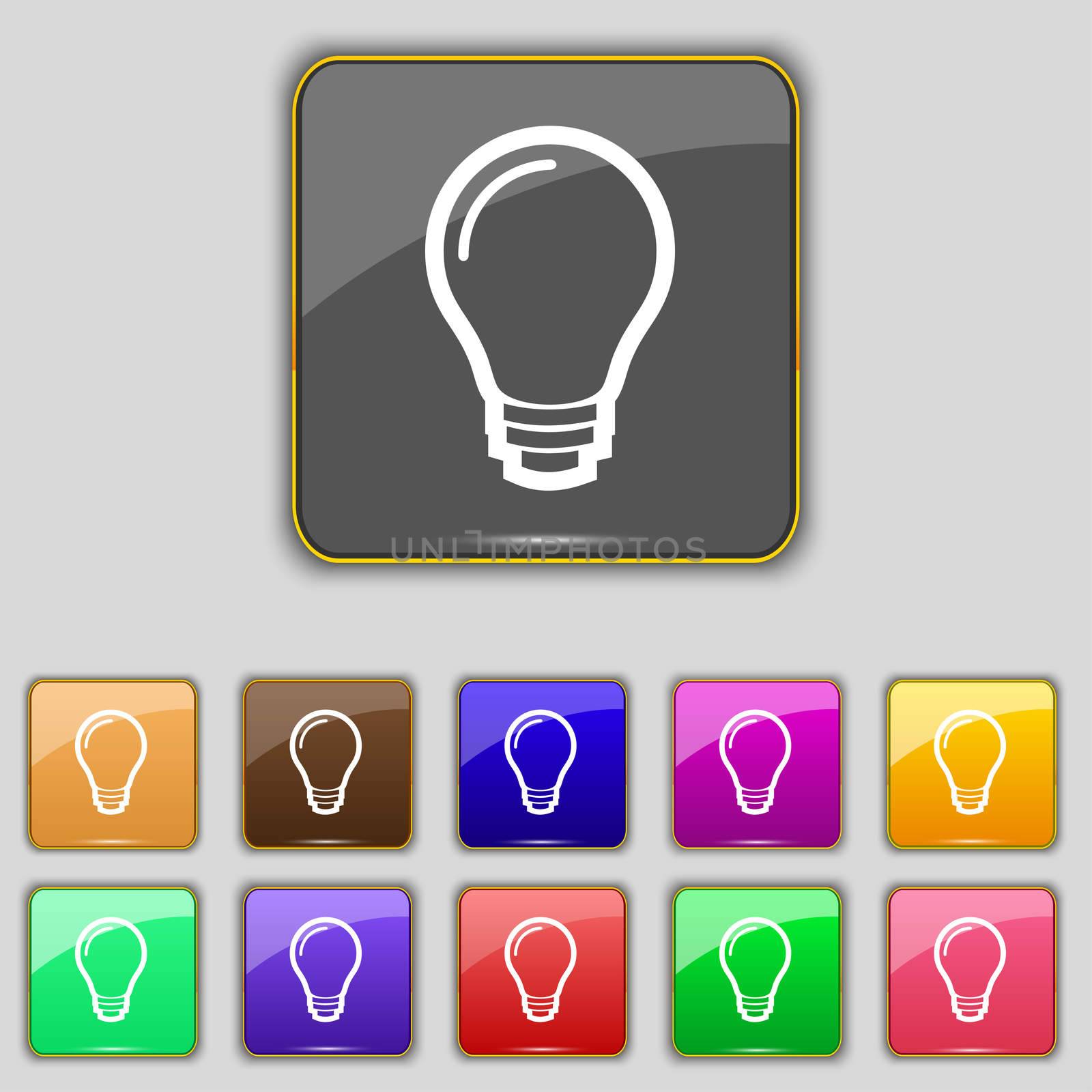 Light bulb icon sign. Set with eleven colored buttons for your site. illustration