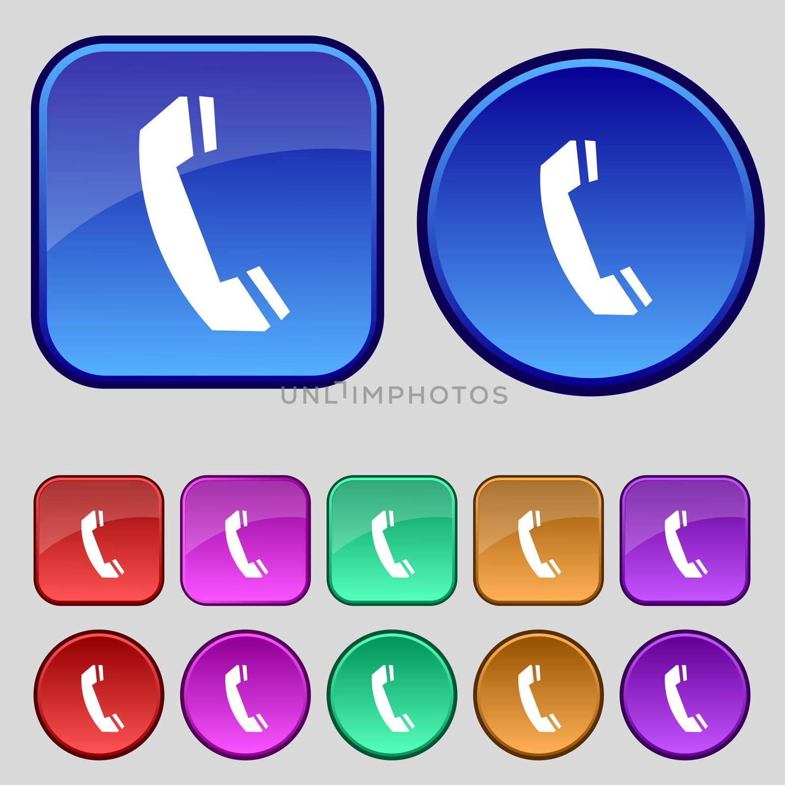 Phone sign icon. Support symbol. Call center. Set colourful buttons  by serhii_lohvyniuk