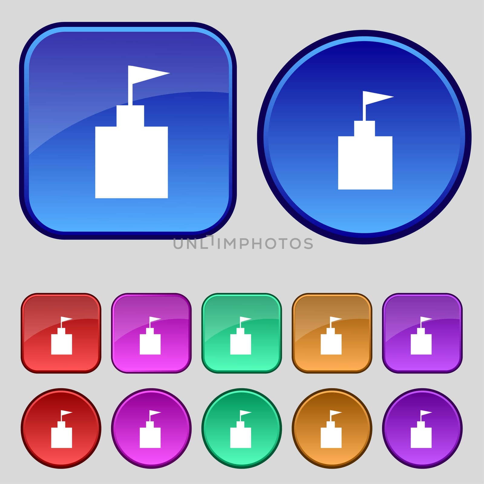 tower icon. Set Flat modern web colour button. illustration