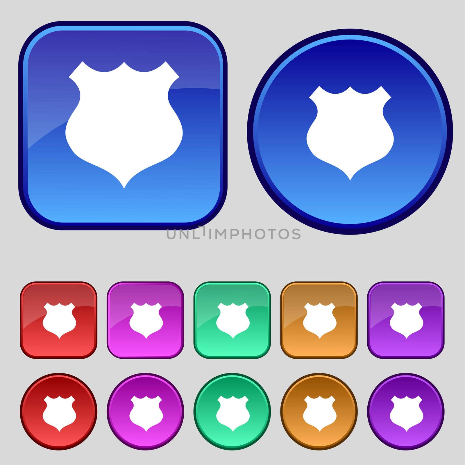 Shield sign icon. Protection symbol. Set colourful buttons.  by serhii_lohvyniuk