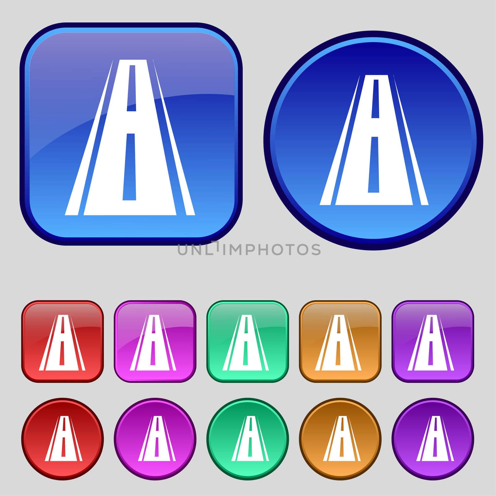 Road icon sign. A set of twelve vintage buttons for your design. illustration