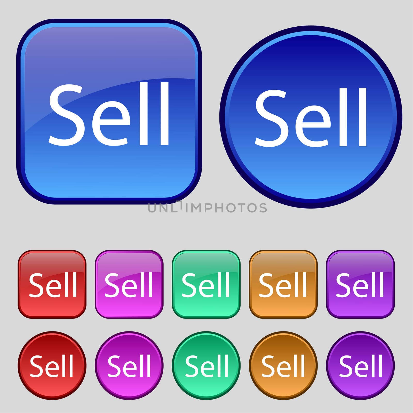 Sell sign icon. Contributor earnings button. Set of colored buttons. illustration