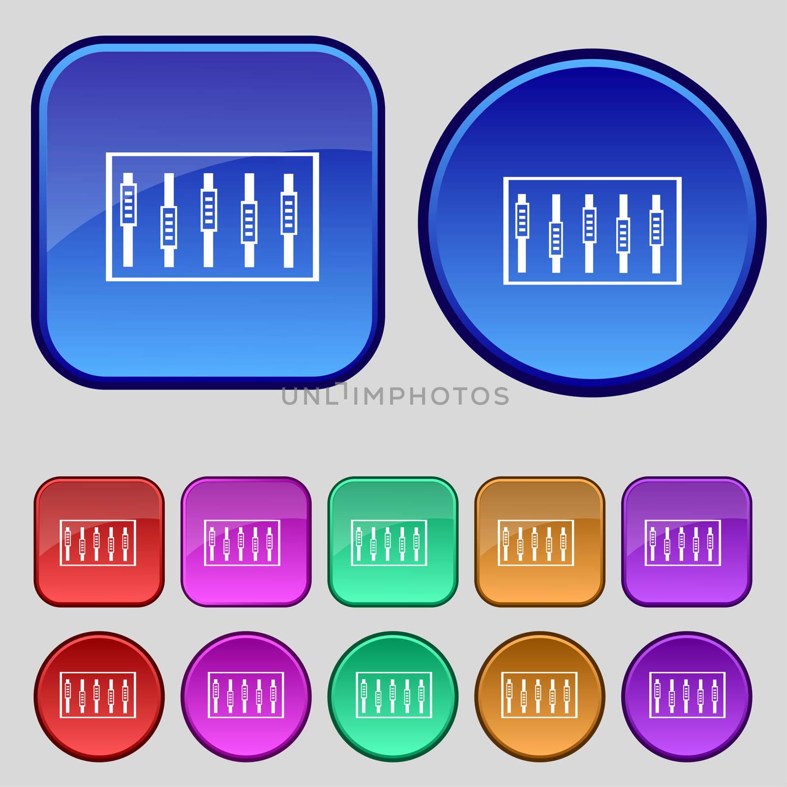 Dj console mix handles and buttons, level icons. Set of colour buttons.  by serhii_lohvyniuk