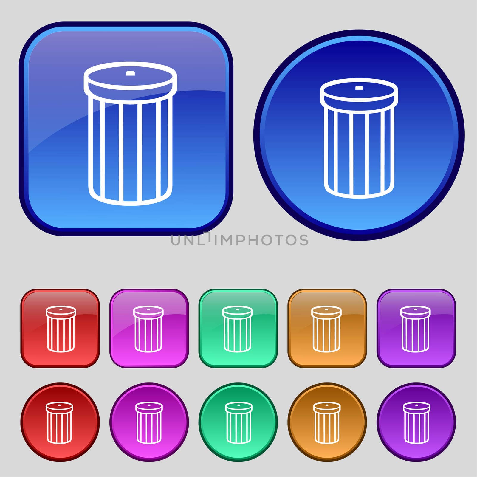 Recycle bin sign icon. Symbol. Set of colored buttons.  by serhii_lohvyniuk