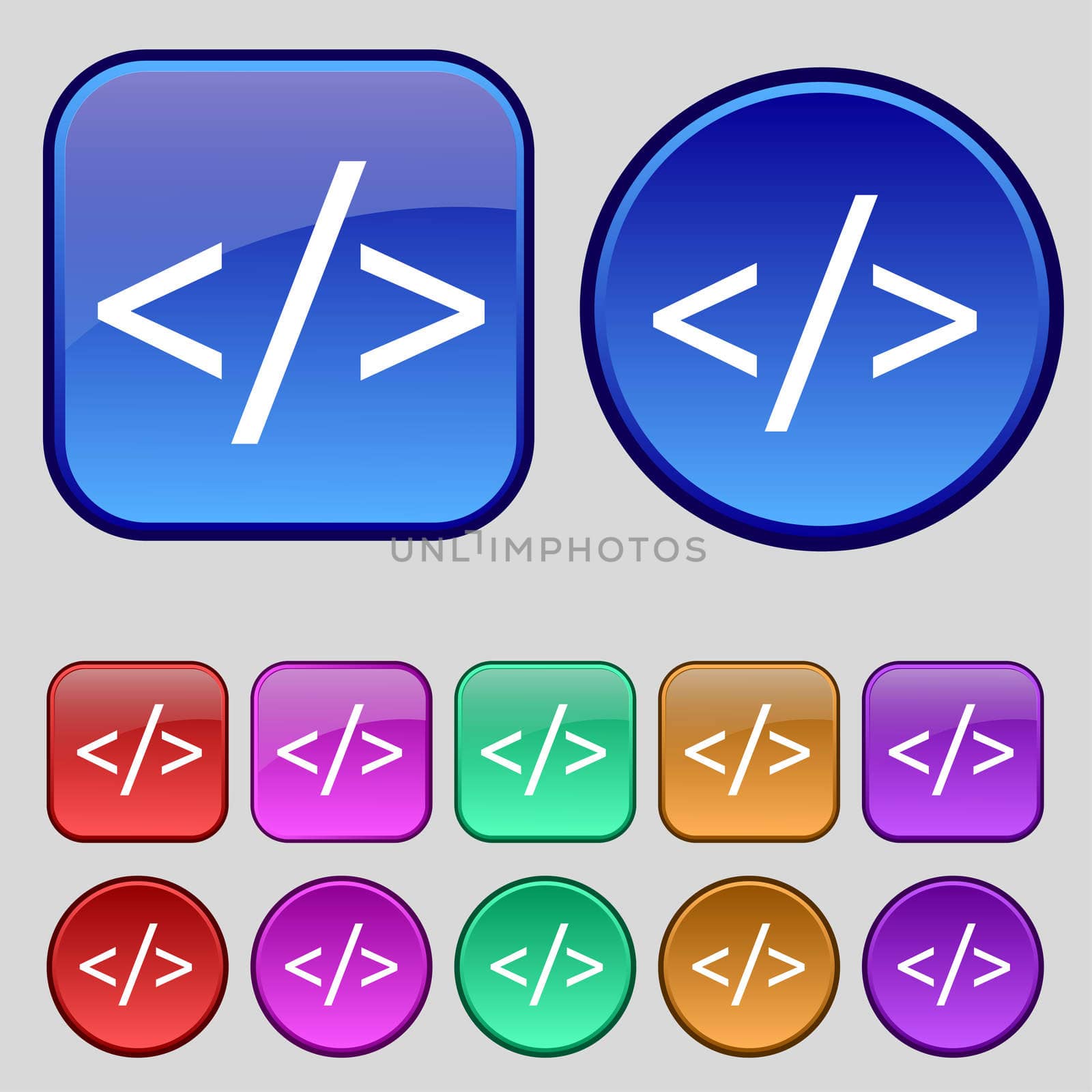 Code sign icon. Programming language symbol. Set of colored buttons. illustration