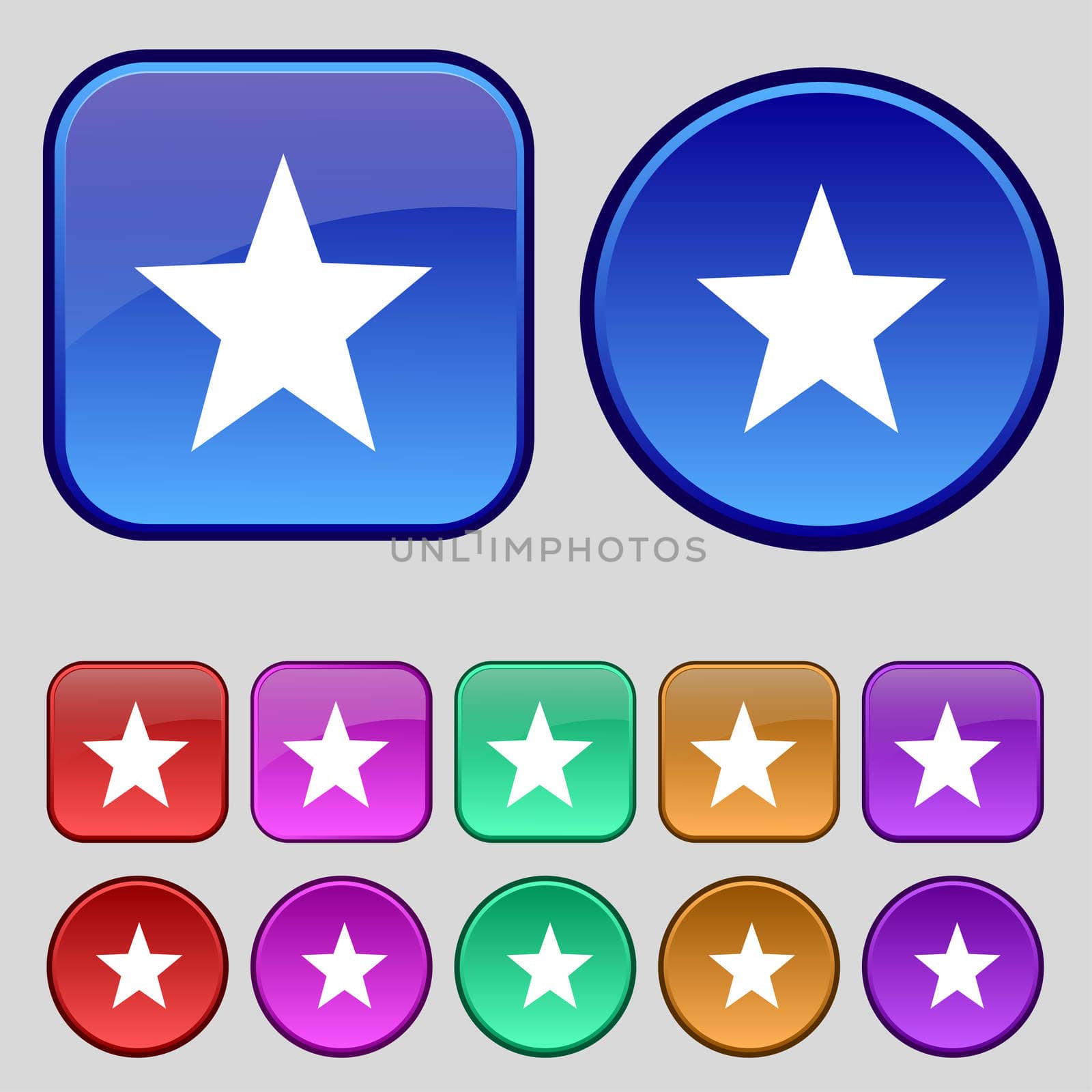 Star, Favorite icon sign. A set of twelve vintage buttons for your design. illustration
