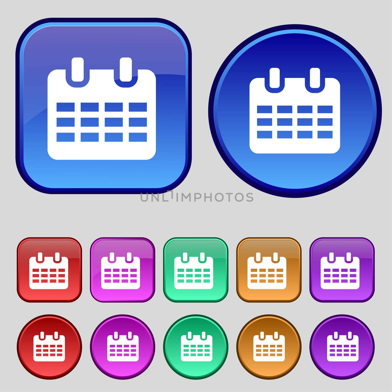  Calendar, Date or event reminder icon sign. A set of twelve vintage buttons for your design. illustration