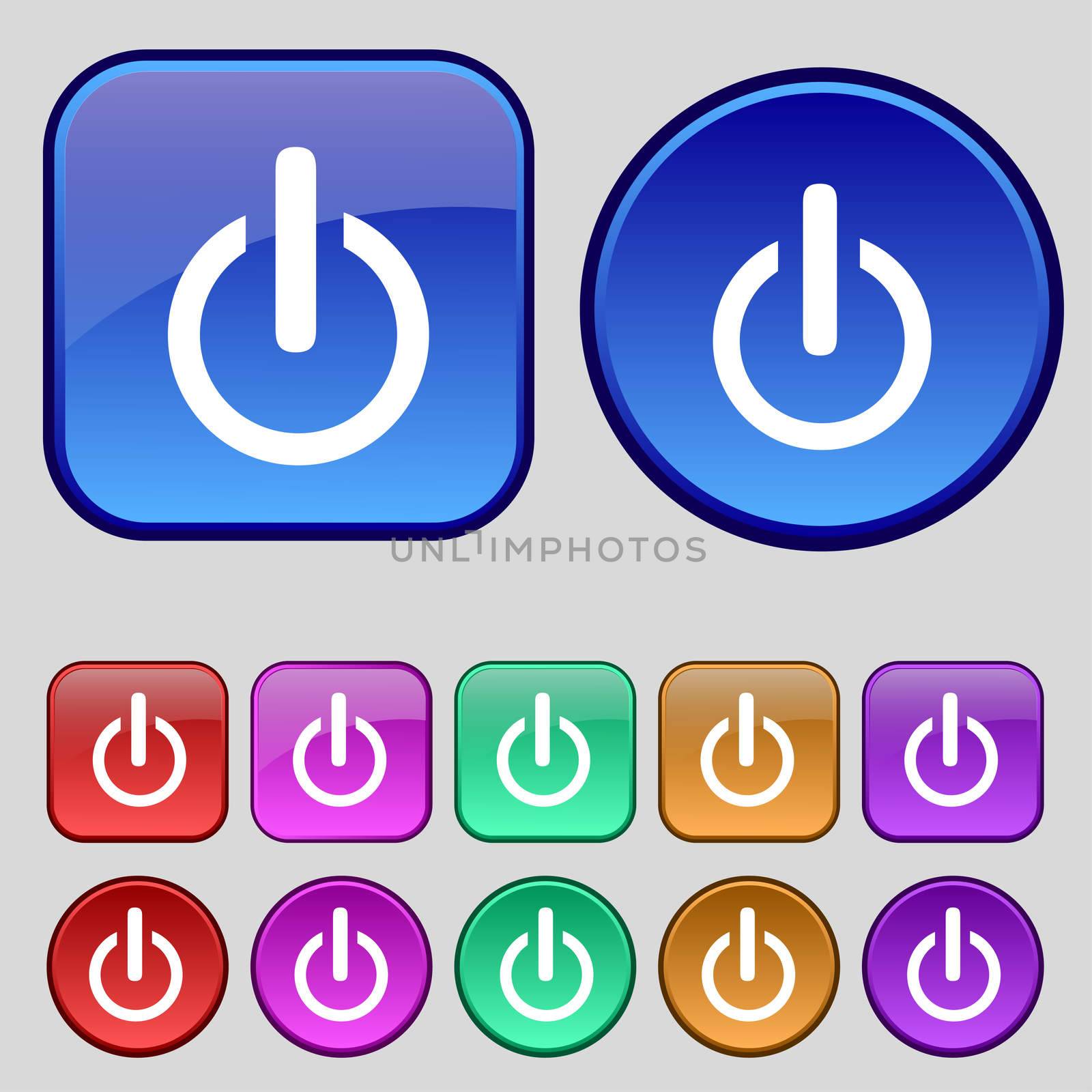 Power sign icon. Switch symbol. Turn on energy. Set of colourful buttons by serhii_lohvyniuk