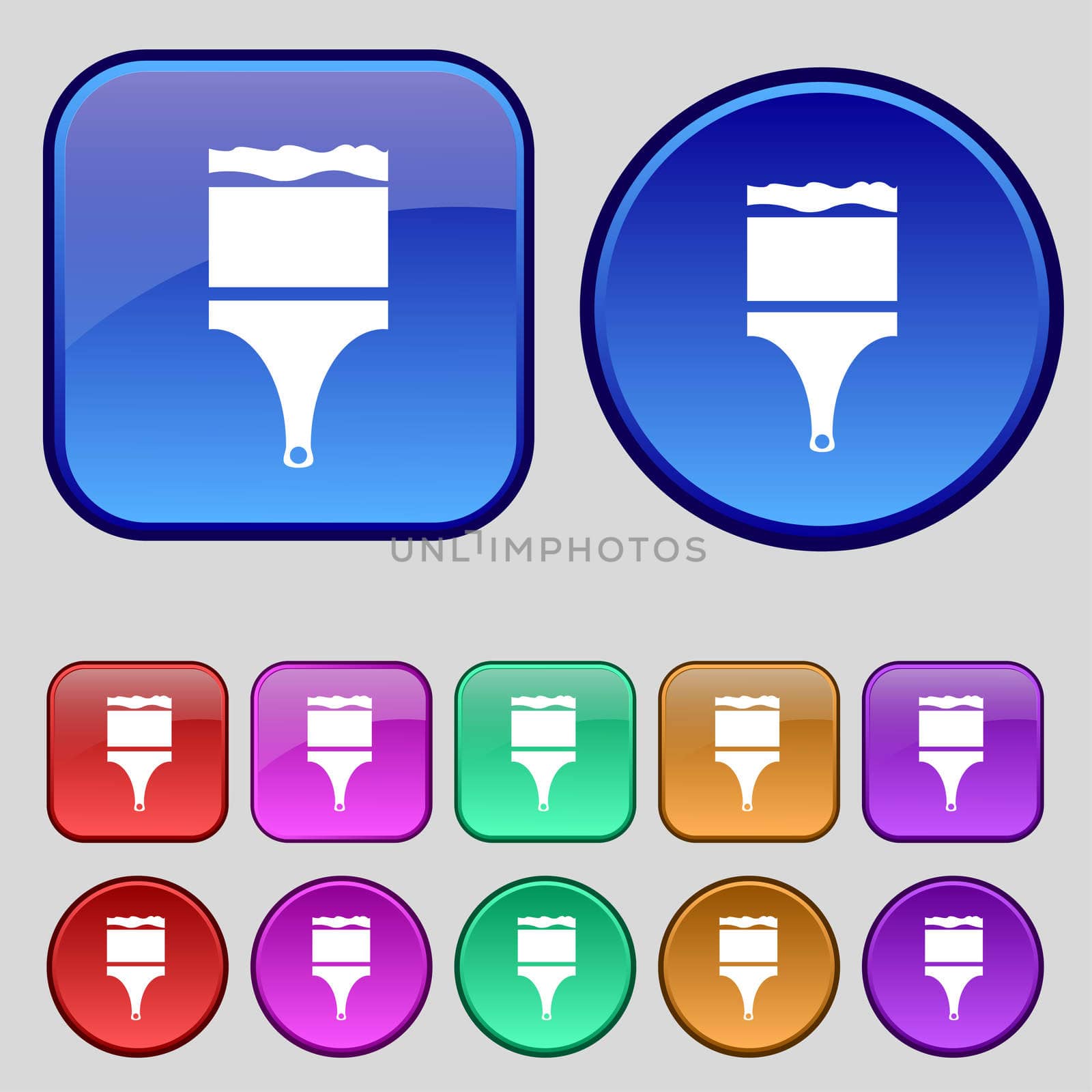 Paint brush sign icon. Artist symbol. Set of colored buttons. illustration