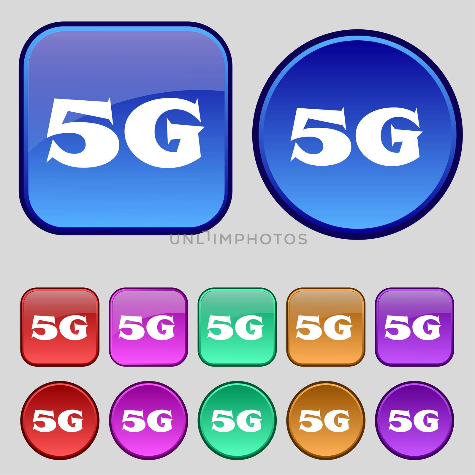 5G sign icon. Mobile telecommunications technology symbol. Set of colour buttons.  by serhii_lohvyniuk