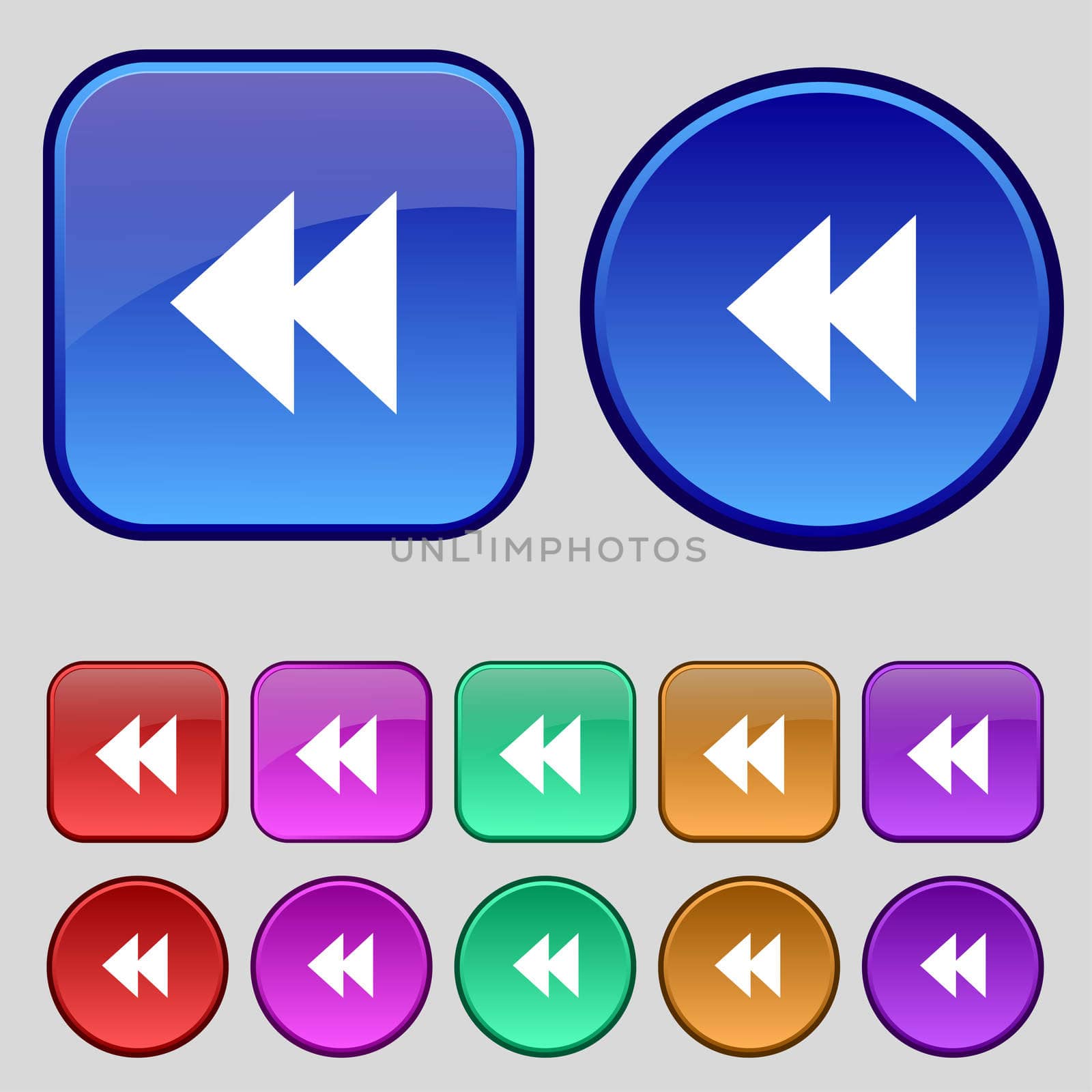 rewind icon sign. A set of twelve vintage buttons for your design. illustration