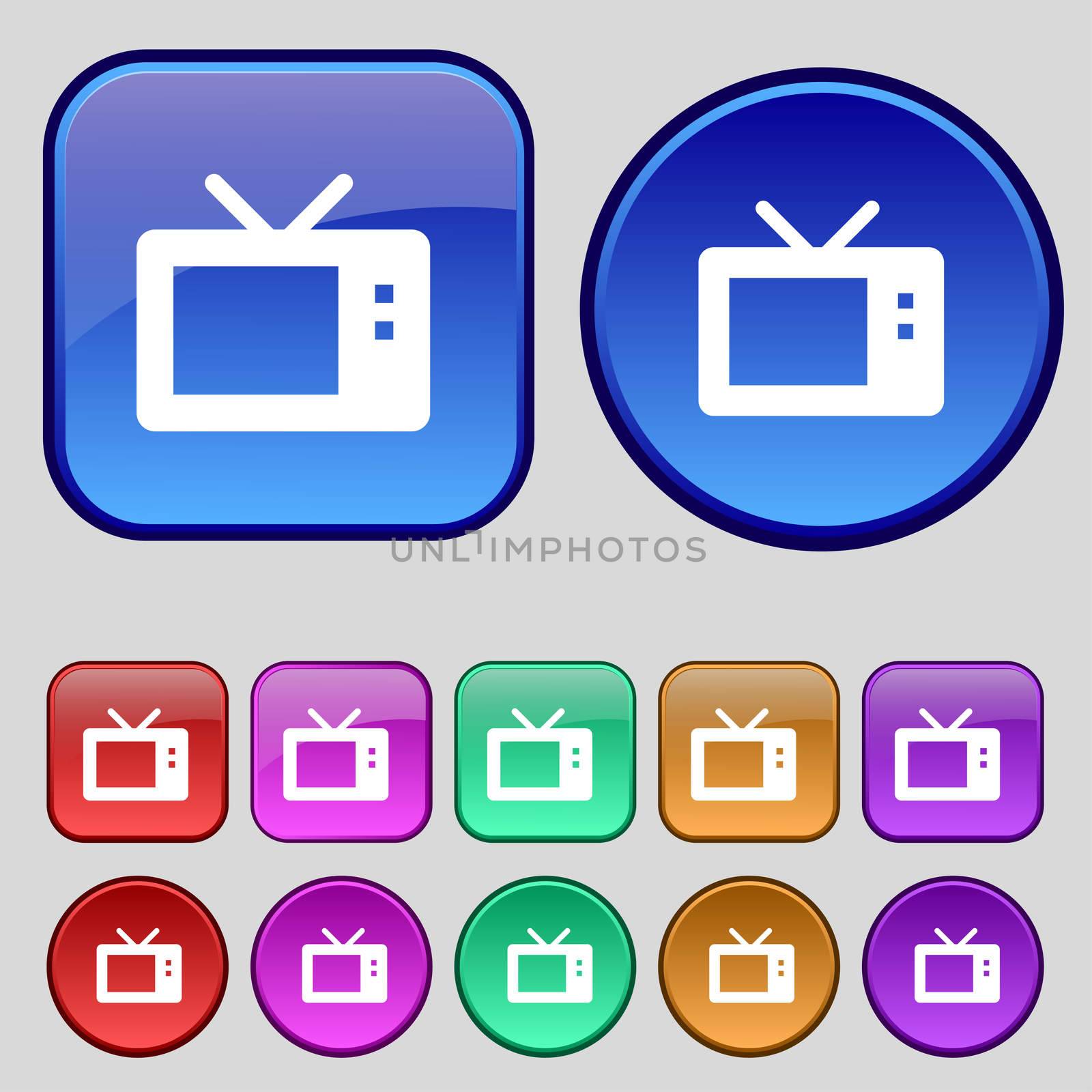 Retro TV mode icon sign. A set of twelve vintage buttons for your design. illustration